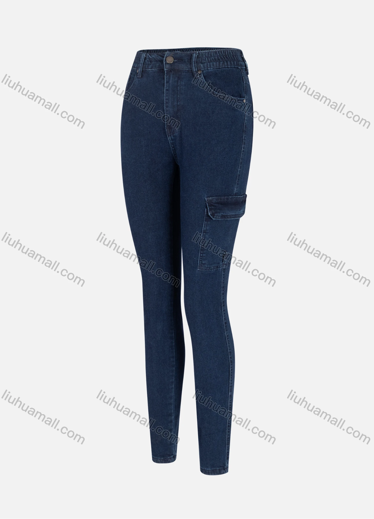 Wholesale Women's Casual Plain High Waist Straight Leg Ankle Length Flap Pockets Skinny Fit Jeans WZ-6DB# - Liuhuamall
