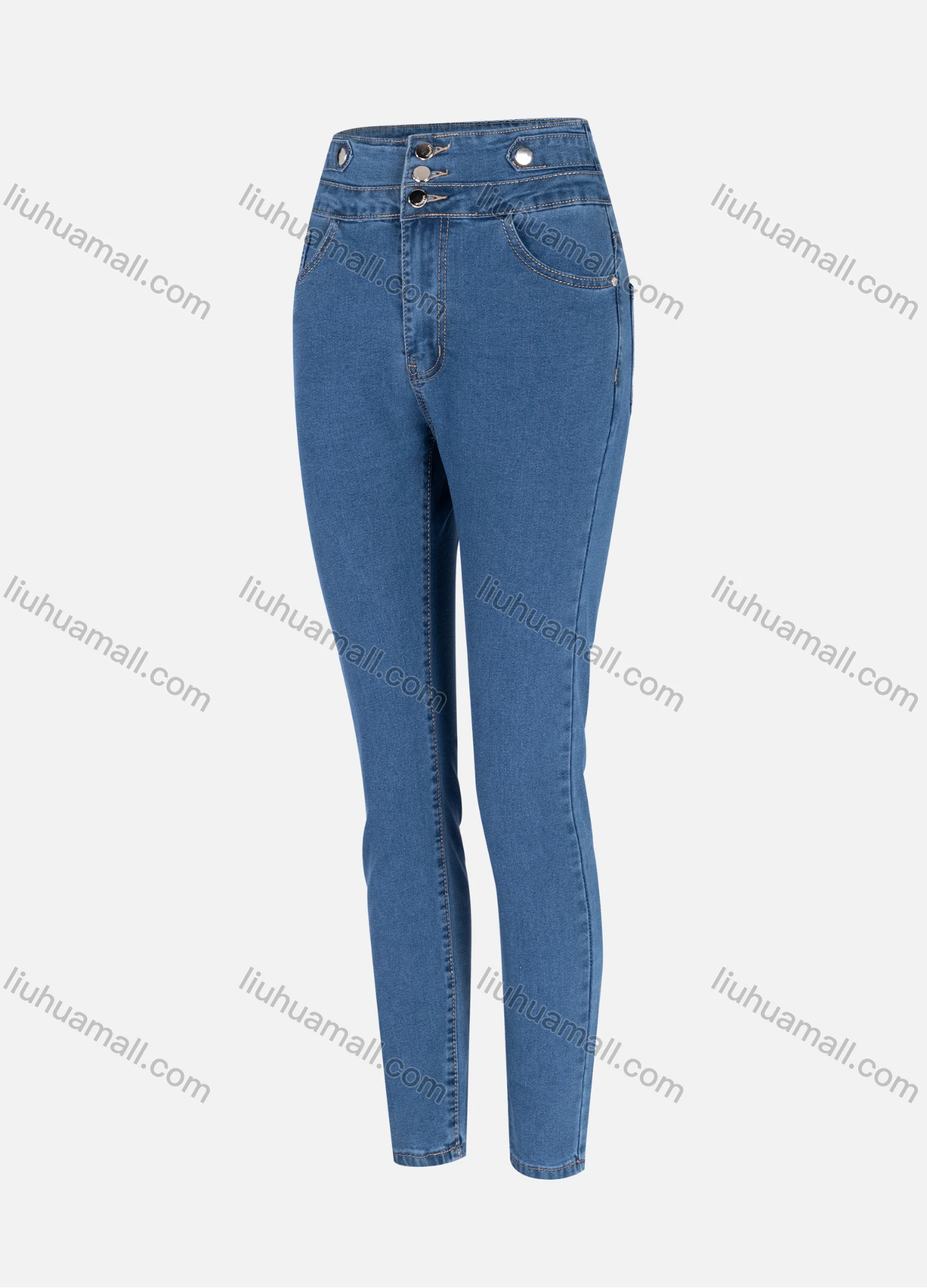Wholesale Women's Casual Plain High Waist Straight Leg Ankle Length Skinny Fit Jeans WZ-5LB# - Liuhuamall