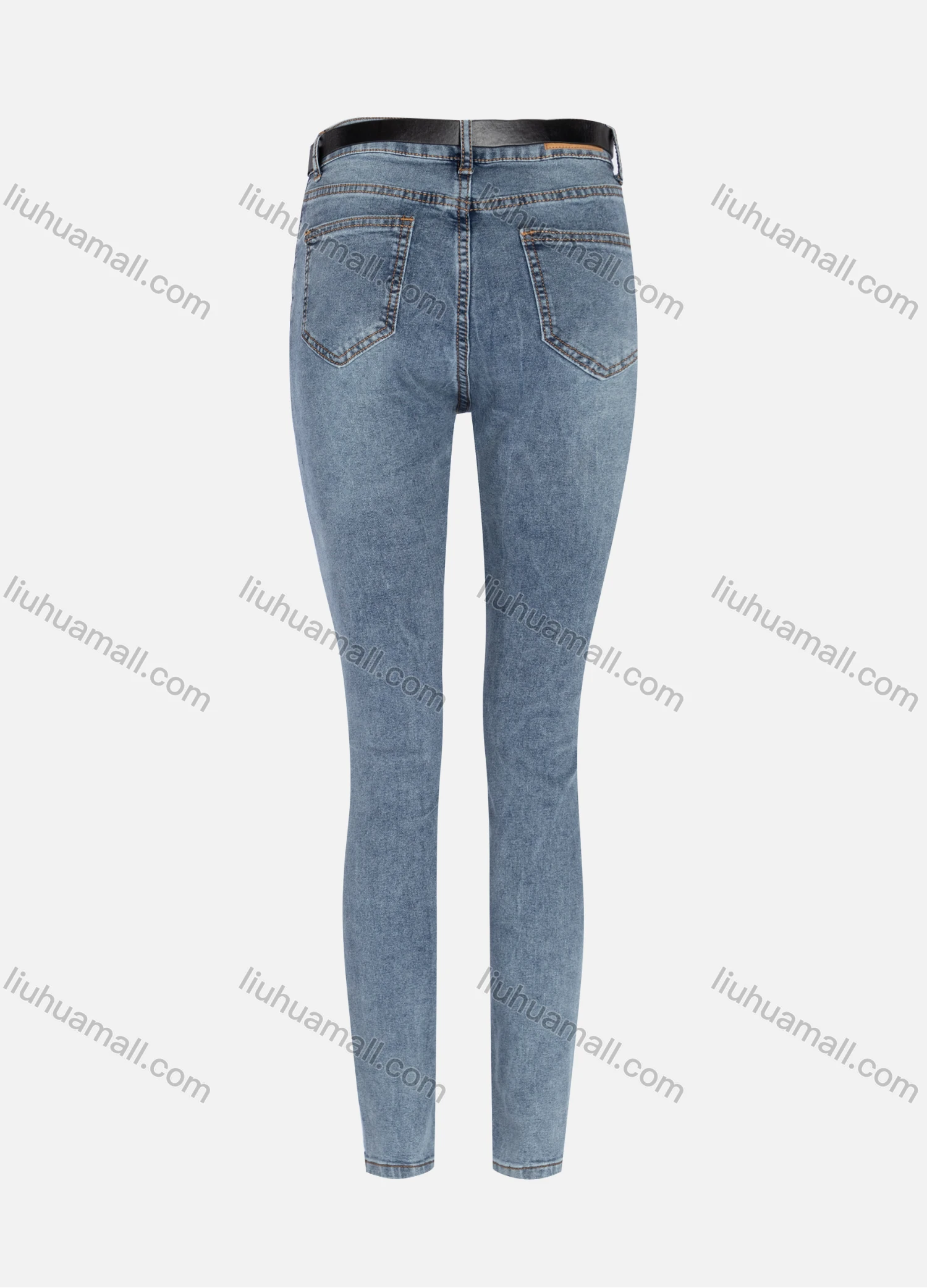 Wholesale Women's Casual Plain High Waist Straight Leg Ankle Length Skinny Fit Jeans With Belt WZ-7BU# - Liuhuamall