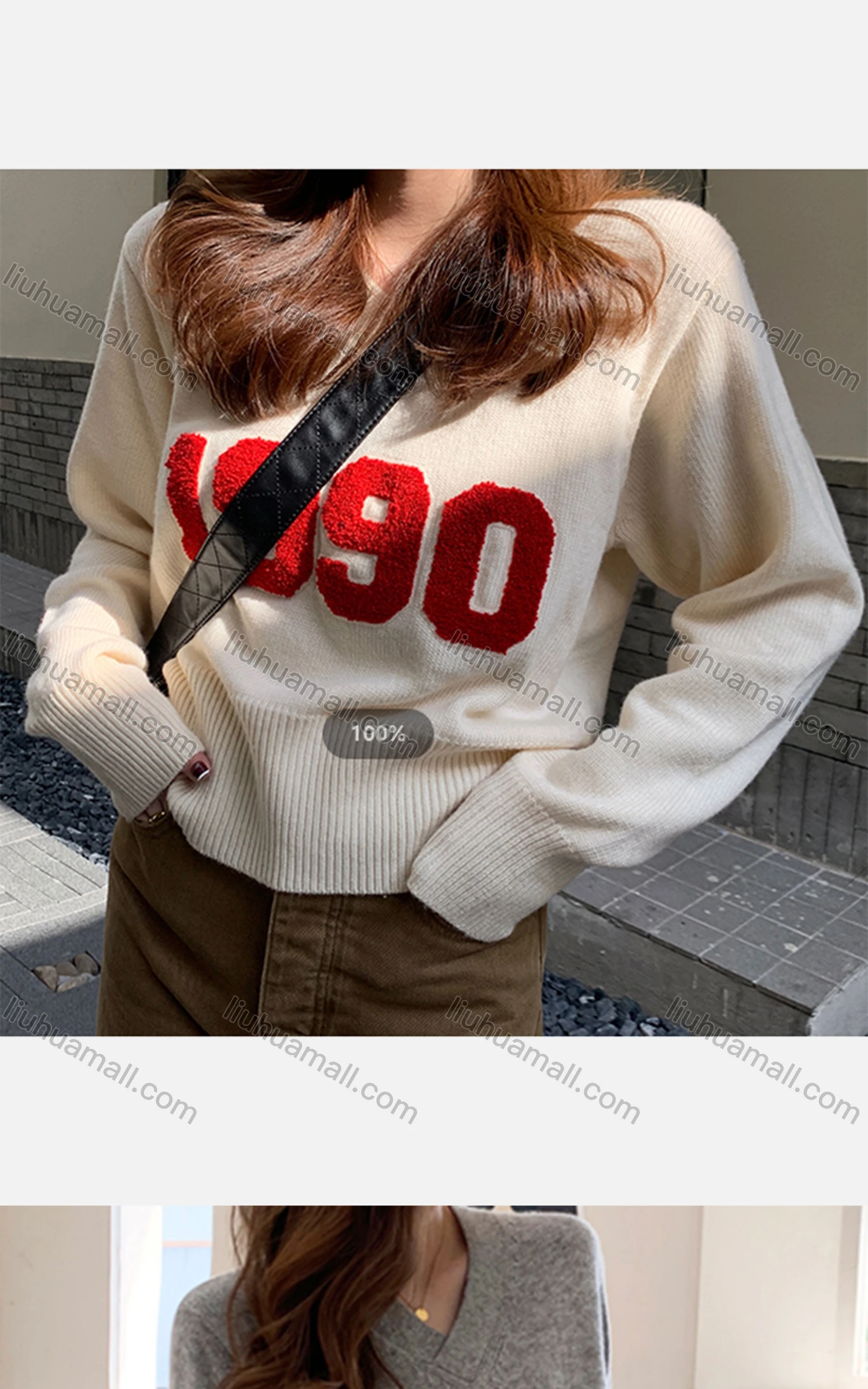 Wholesale Women's Casual V Neck Long Sleeve Flock Print Knit Blouse 8149# - Liuhuamall