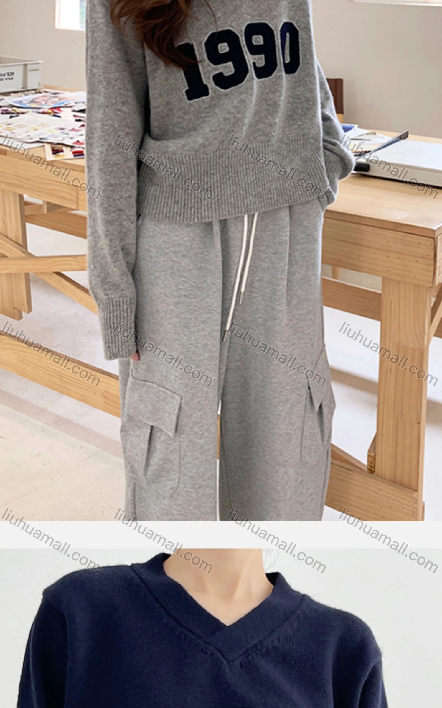 Wholesale Women's Casual V Neck Long Sleeve Flock Print Knit Blouse 8149# - Liuhuamall