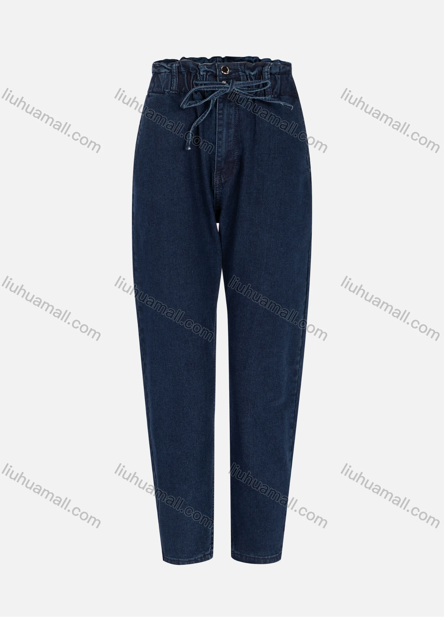 Wholesale Women's Casual Plain High Waist Drawstring Straight Leg Ankle Length Jeans MJ-295DB# - Liuhuamall