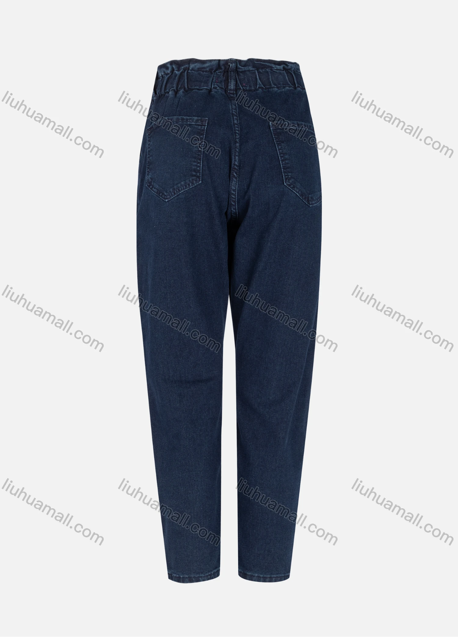 Wholesale Women's Casual Plain High Waist Drawstring Straight Leg Ankle Length Jeans MJ-295DB# - Liuhuamall