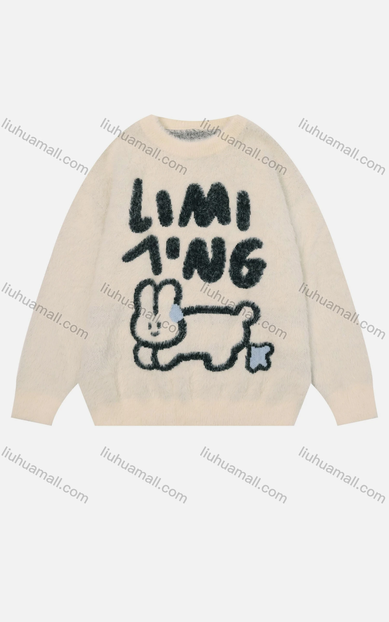 Wholesale Women's Casual Crew Neck Rabbit Letter Print Knit Sweater 8156# - Liuhuamall