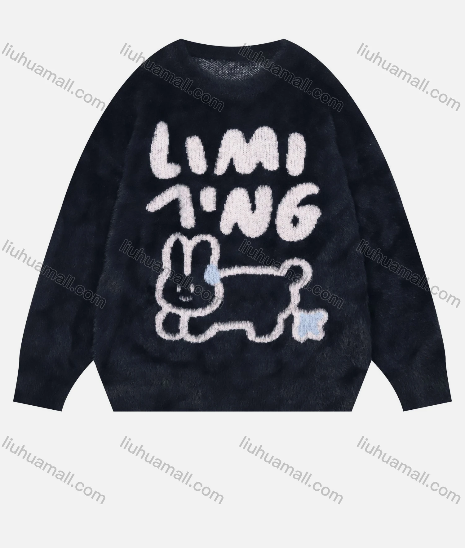 Wholesale Women's Casual Crew Neck Rabbit Letter Print Knit Sweater 8156# - Liuhuamall