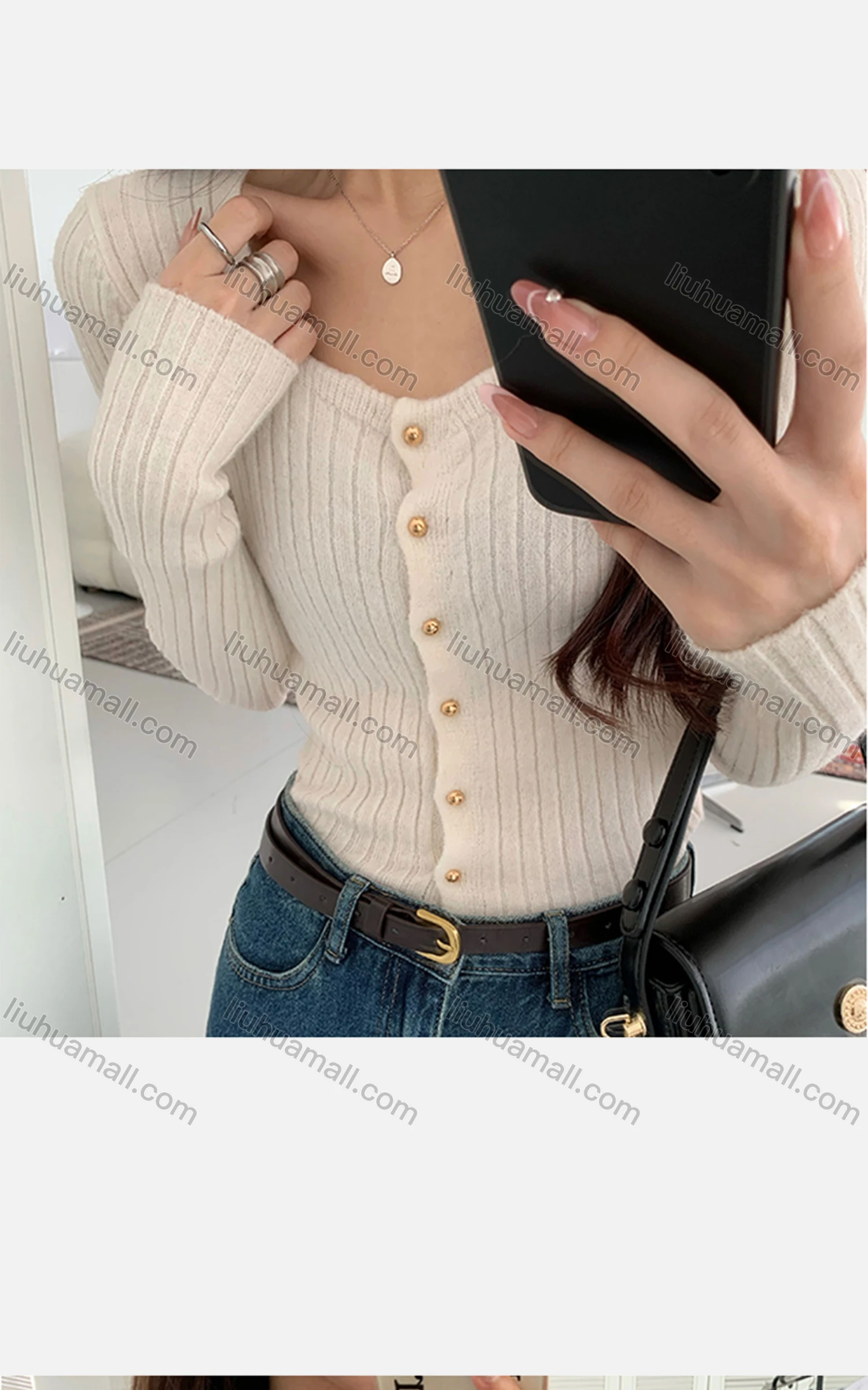 Wholesale Women's Casual Square Neck Plain Button Down Knit Cardigan 8157# - Liuhuamall