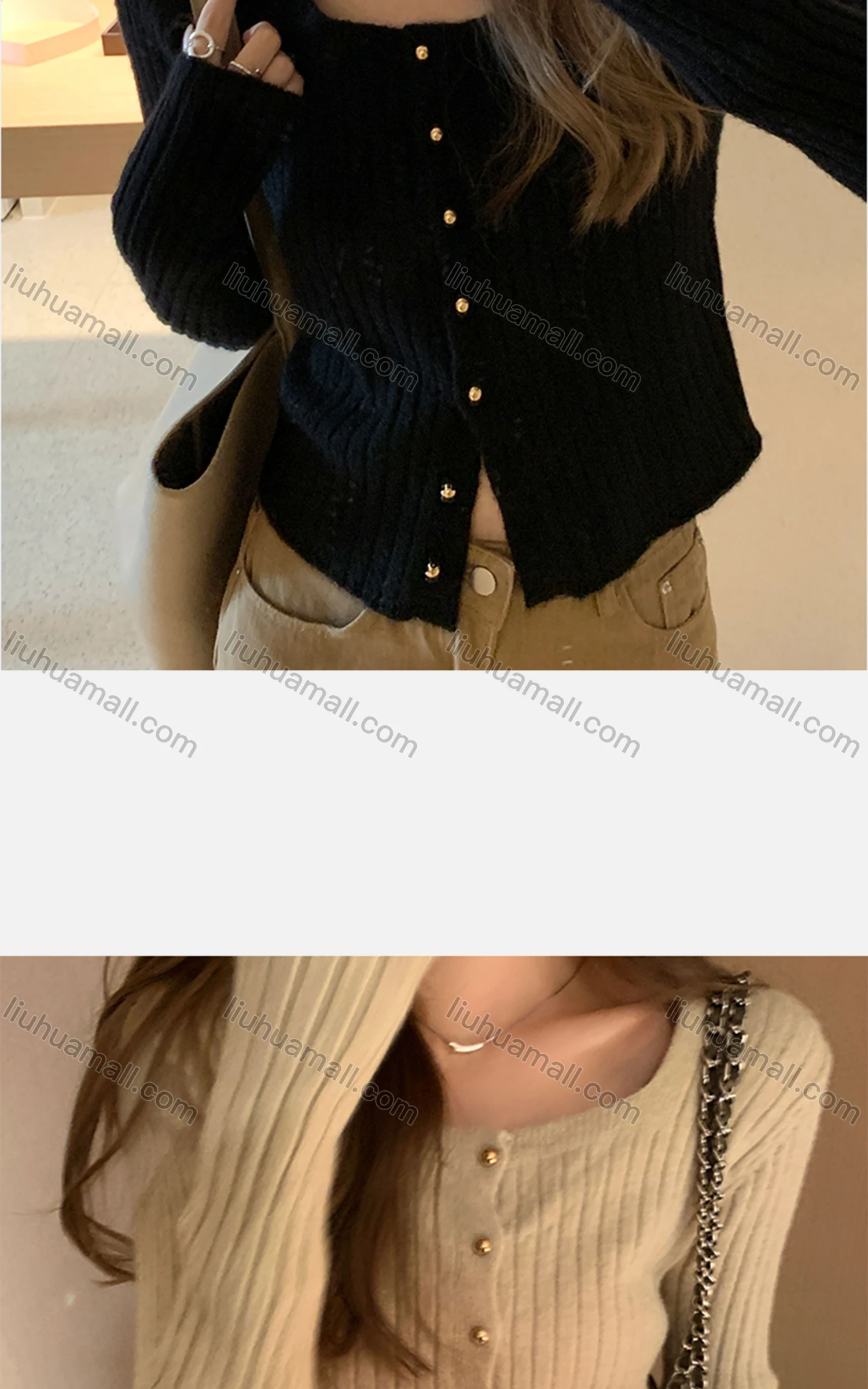 Wholesale Women's Casual Square Neck Plain Button Down Knit Cardigan 8157# - Liuhuamall
