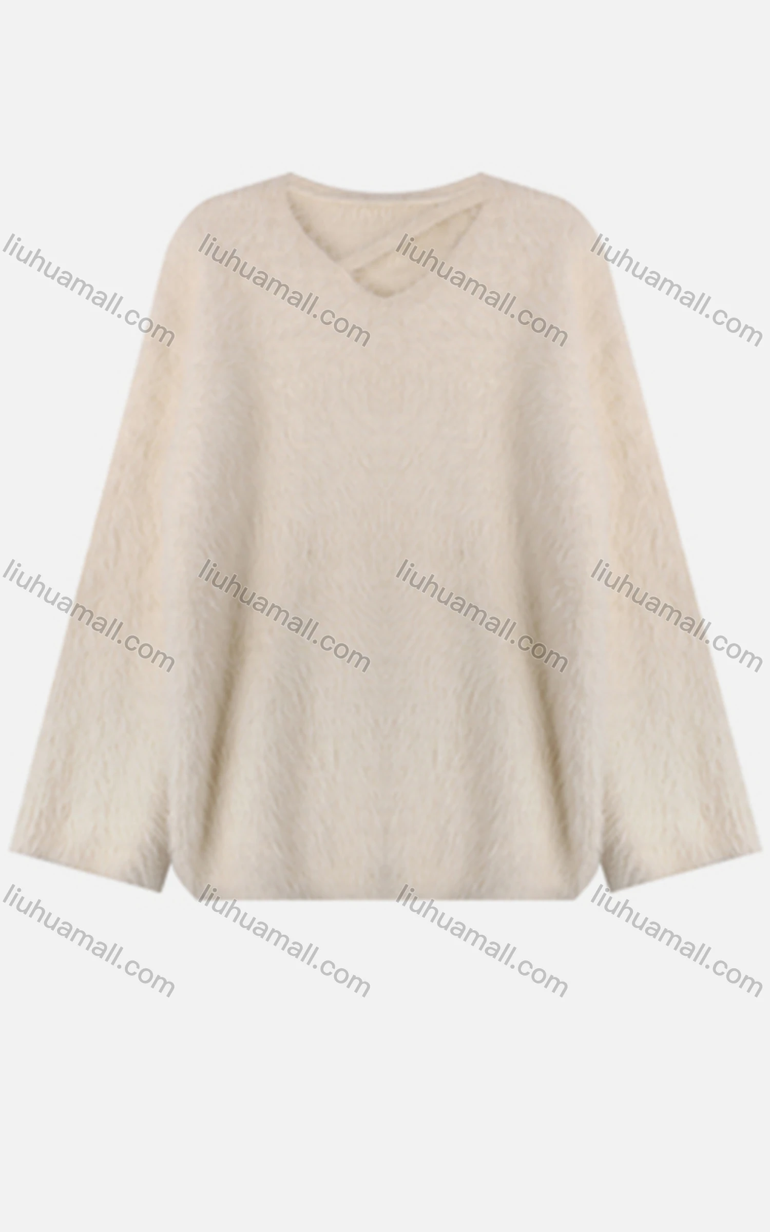 Wholesale Women's Casual V Neck Long Sleeve Plain Knit Fuzzy Sweater 8158# - Liuhuamall