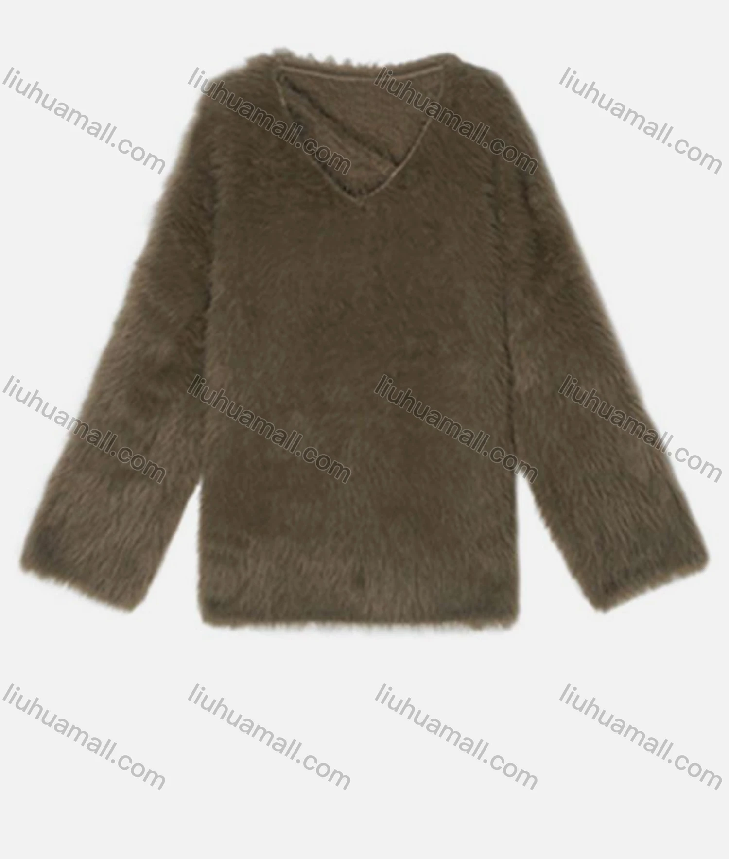 Wholesale Women's Casual V Neck Long Sleeve Plain Knit Fuzzy Sweater 8158# - Liuhuamall