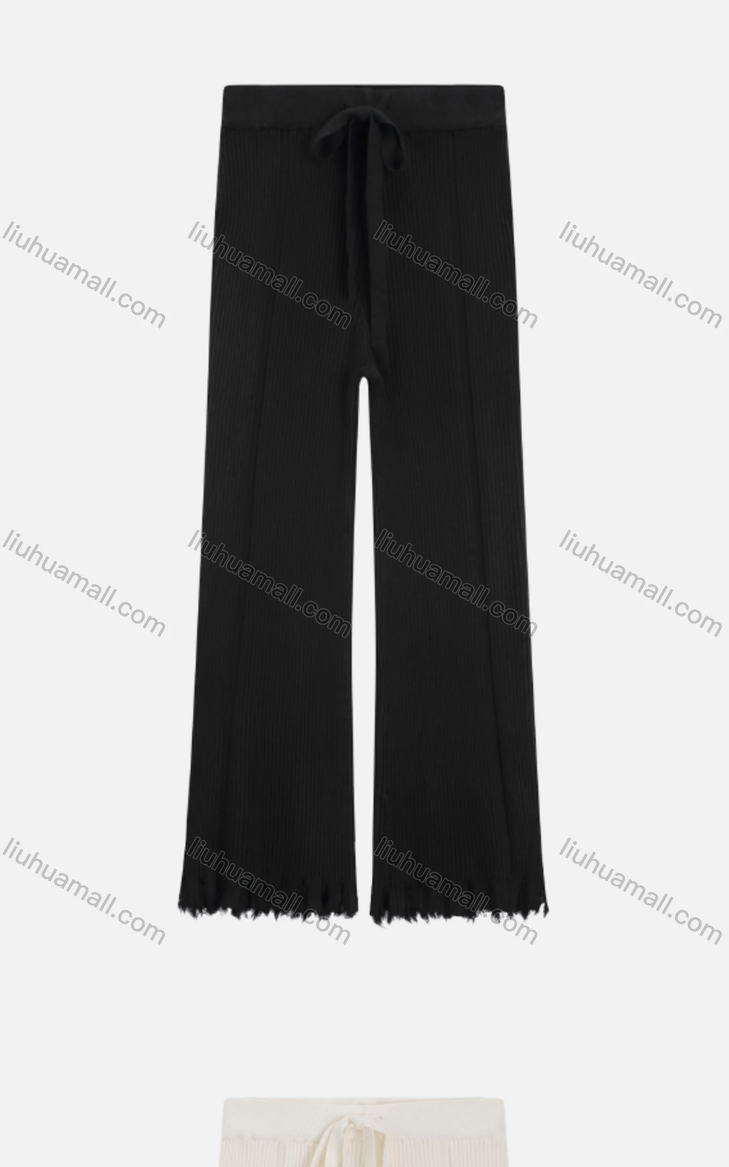 Wholesale Women's Casual Lace Up High Waist Straight Leg Frayed Raw Hem Pants 8159# - Liuhuamall