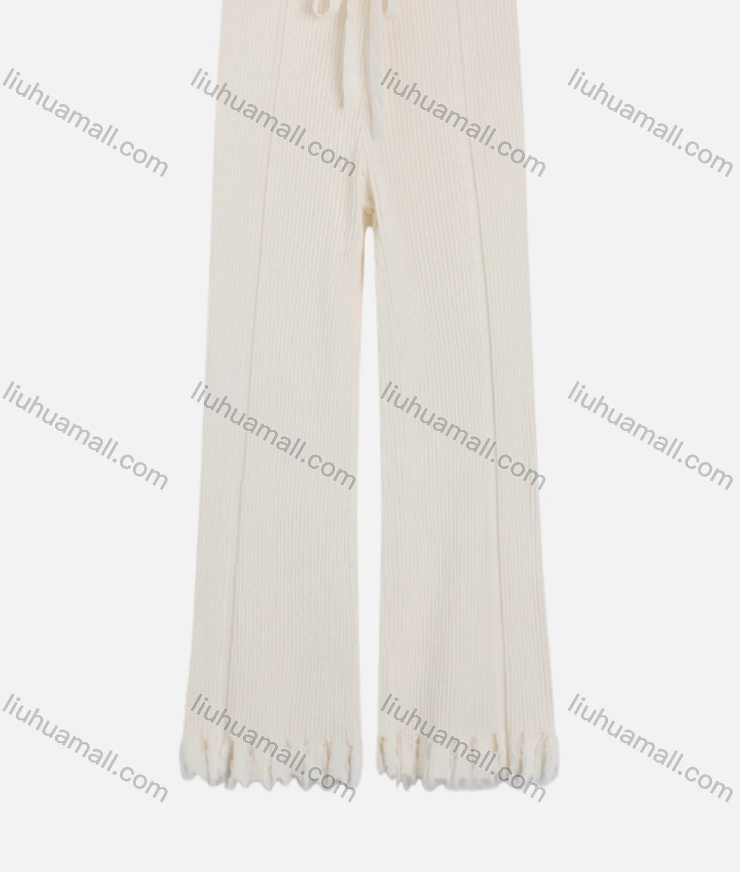 Wholesale Women's Casual Lace Up High Waist Straight Leg Frayed Raw Hem Pants 8159# - Liuhuamall