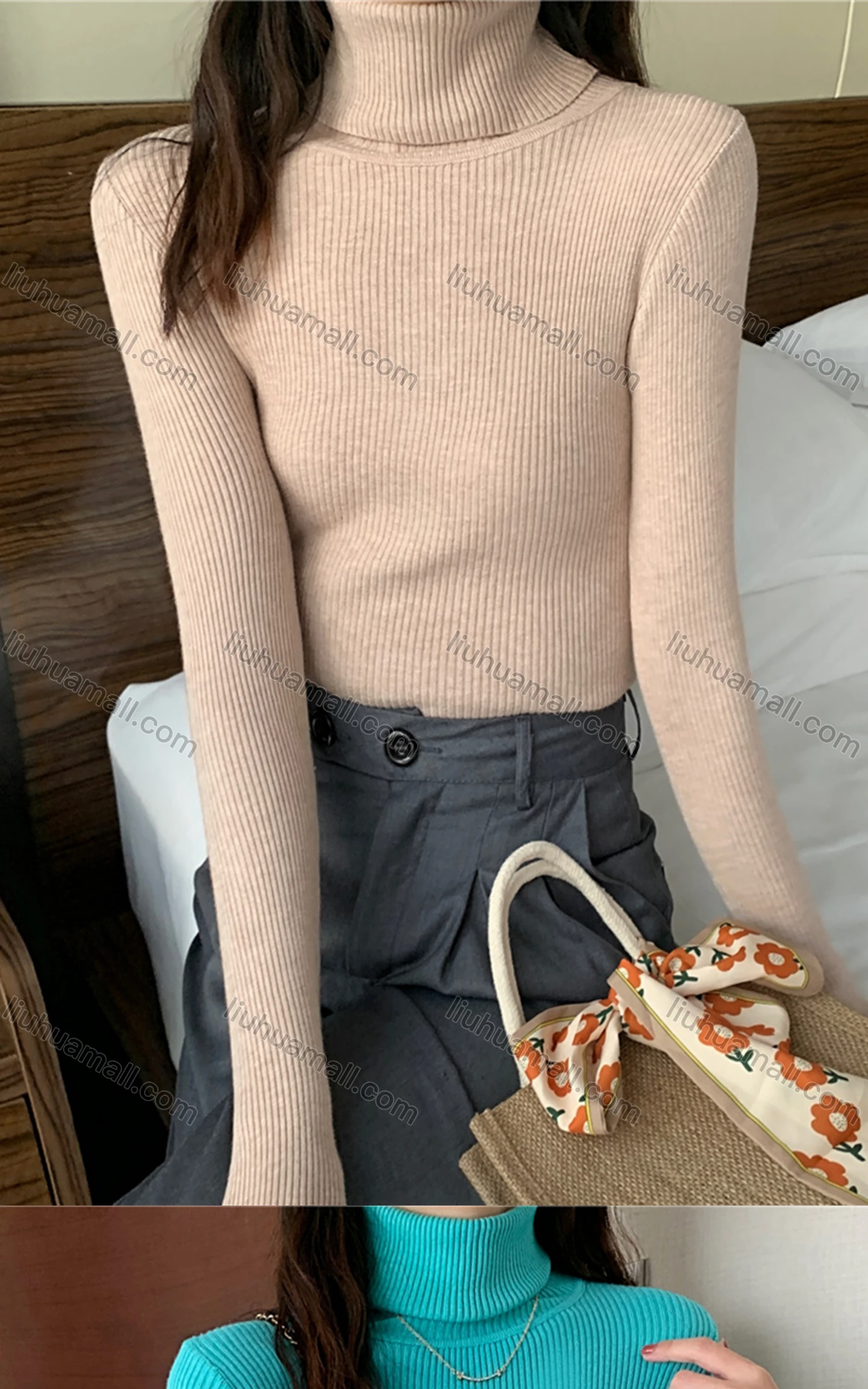 Wholesale Women's Casual Turtleneck Long Sleeve Plain Knit Blouse 9001# - Liuhuamall
