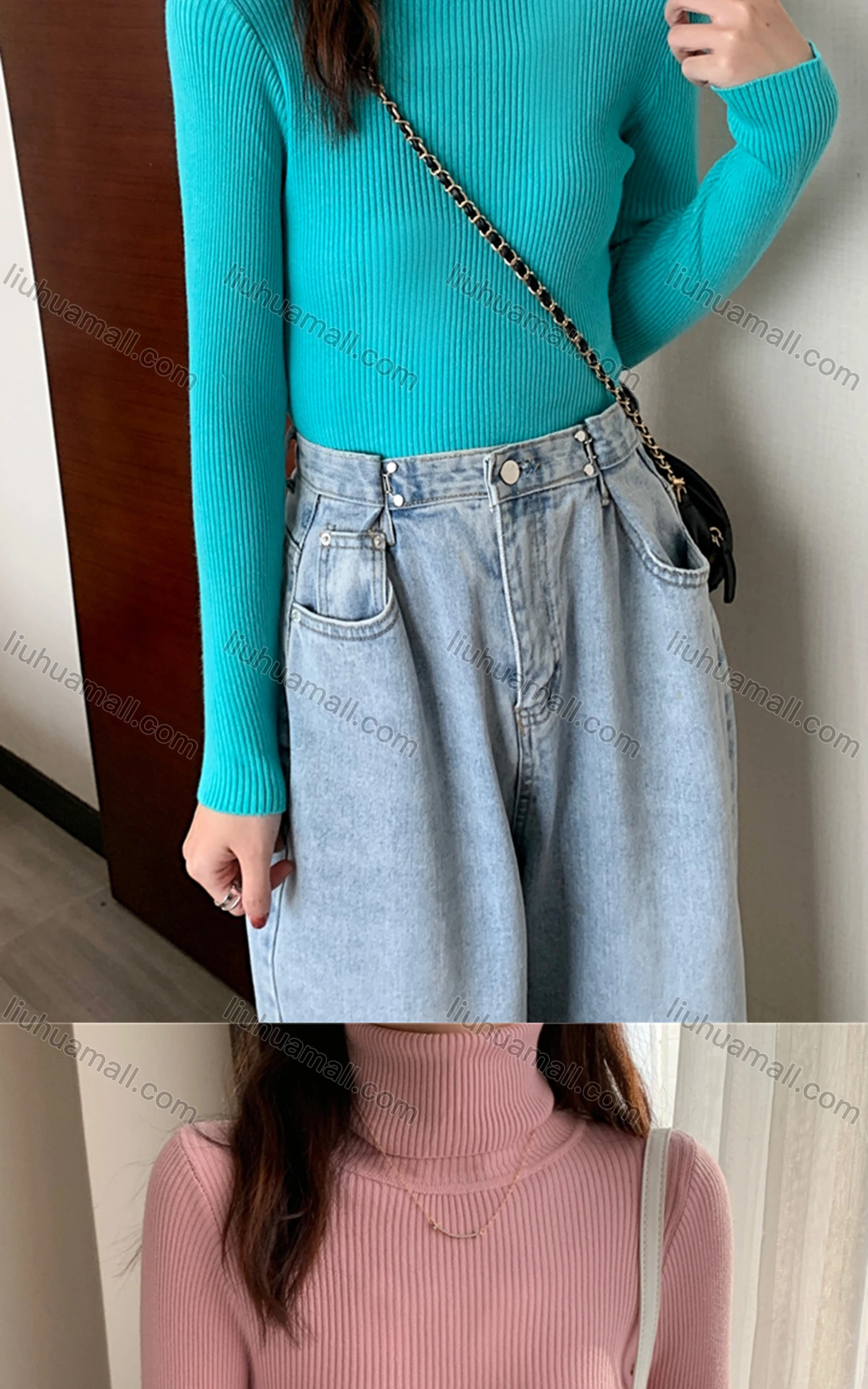 Wholesale Women's Casual Turtleneck Long Sleeve Plain Knit Blouse 9001# - Liuhuamall