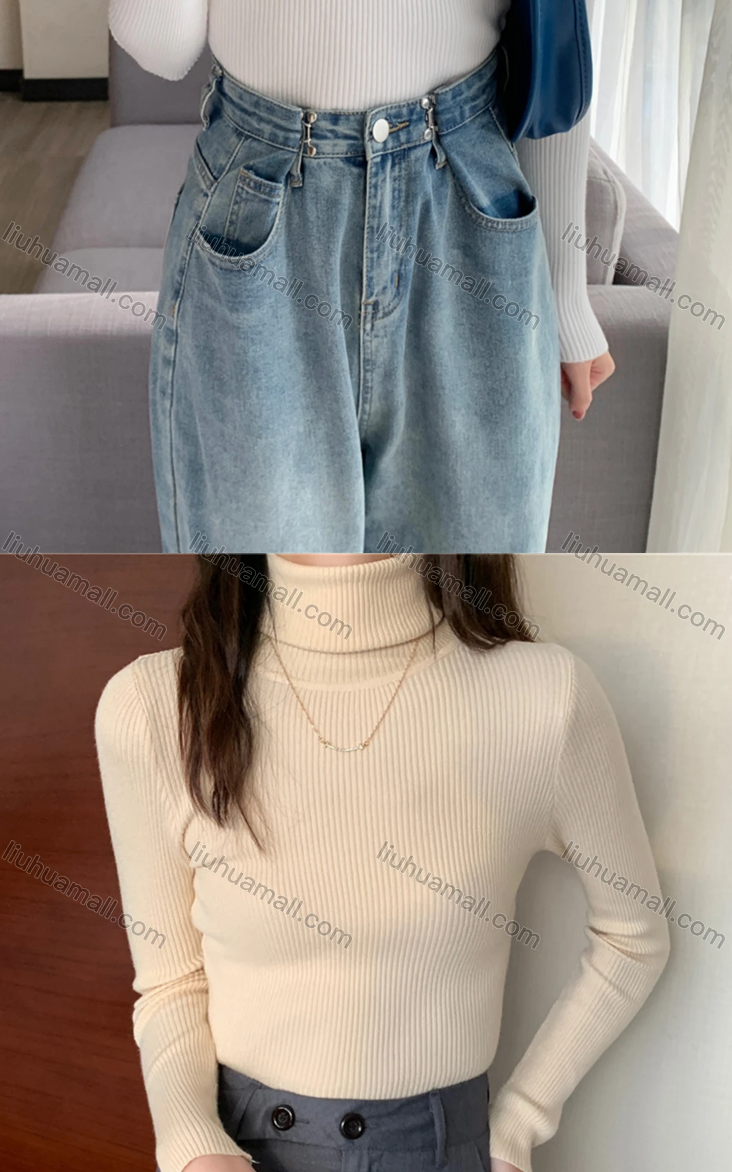 Wholesale Women's Casual Turtleneck Long Sleeve Plain Knit Blouse 9001# - Liuhuamall