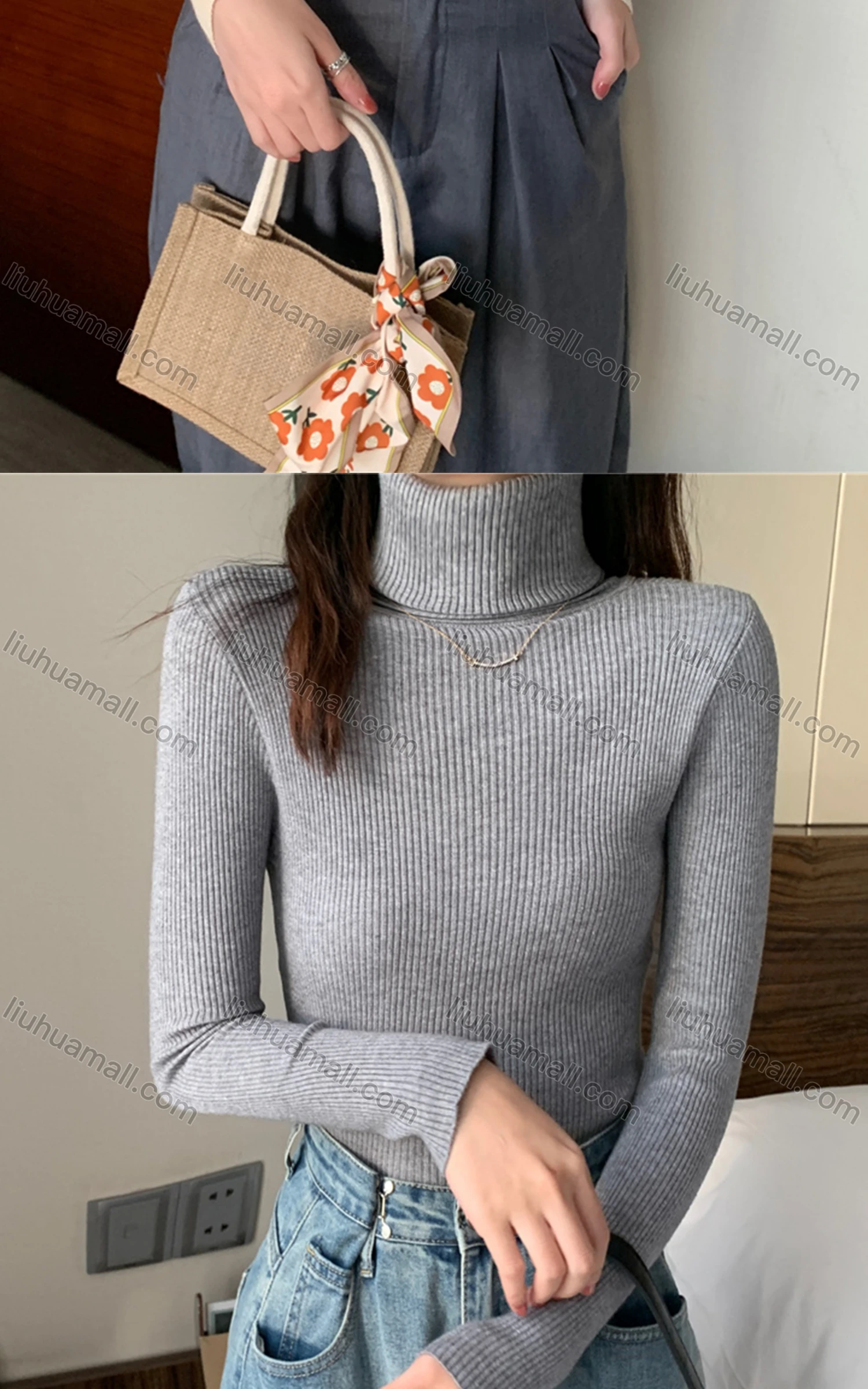 Wholesale Women's Casual Turtleneck Long Sleeve Plain Knit Blouse 9001# - Liuhuamall