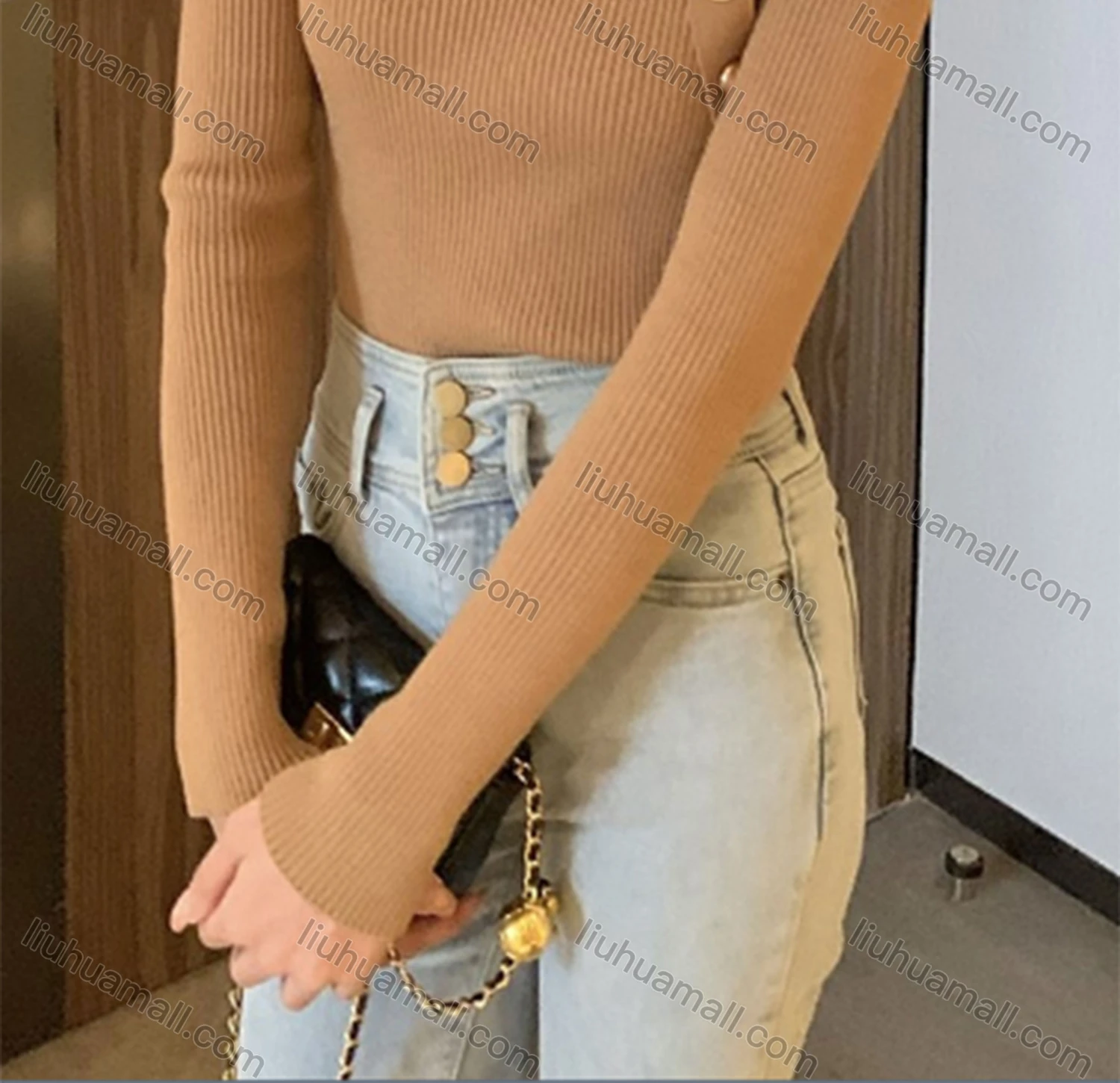 Wholesale Women's Casual V Neck Plain Button Decor Knit Halter Blouse 9953# - Liuhuamall