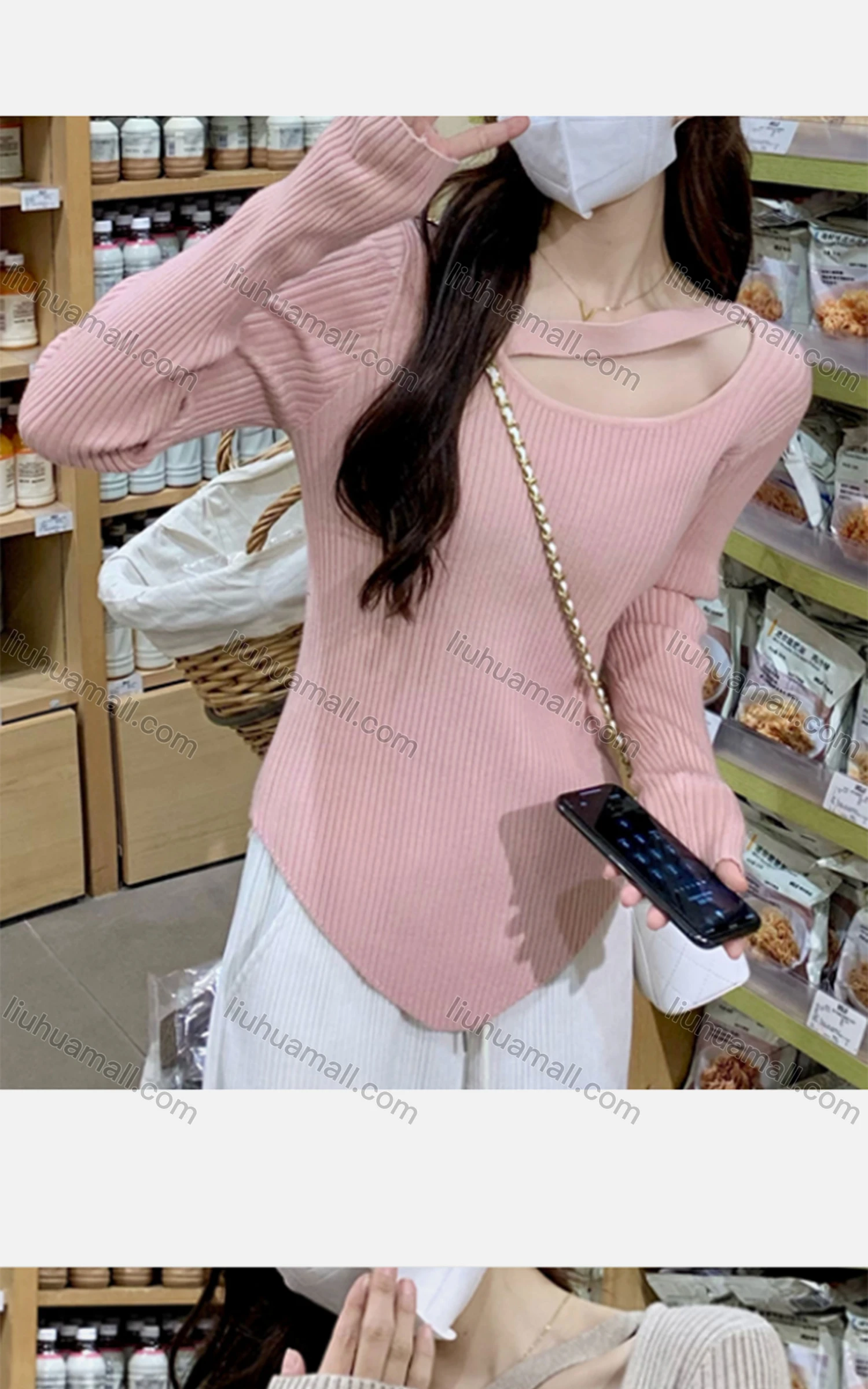 Wholesale Women's Casual Crew Neck Plain Knit Blouse 9954# - Liuhuamall