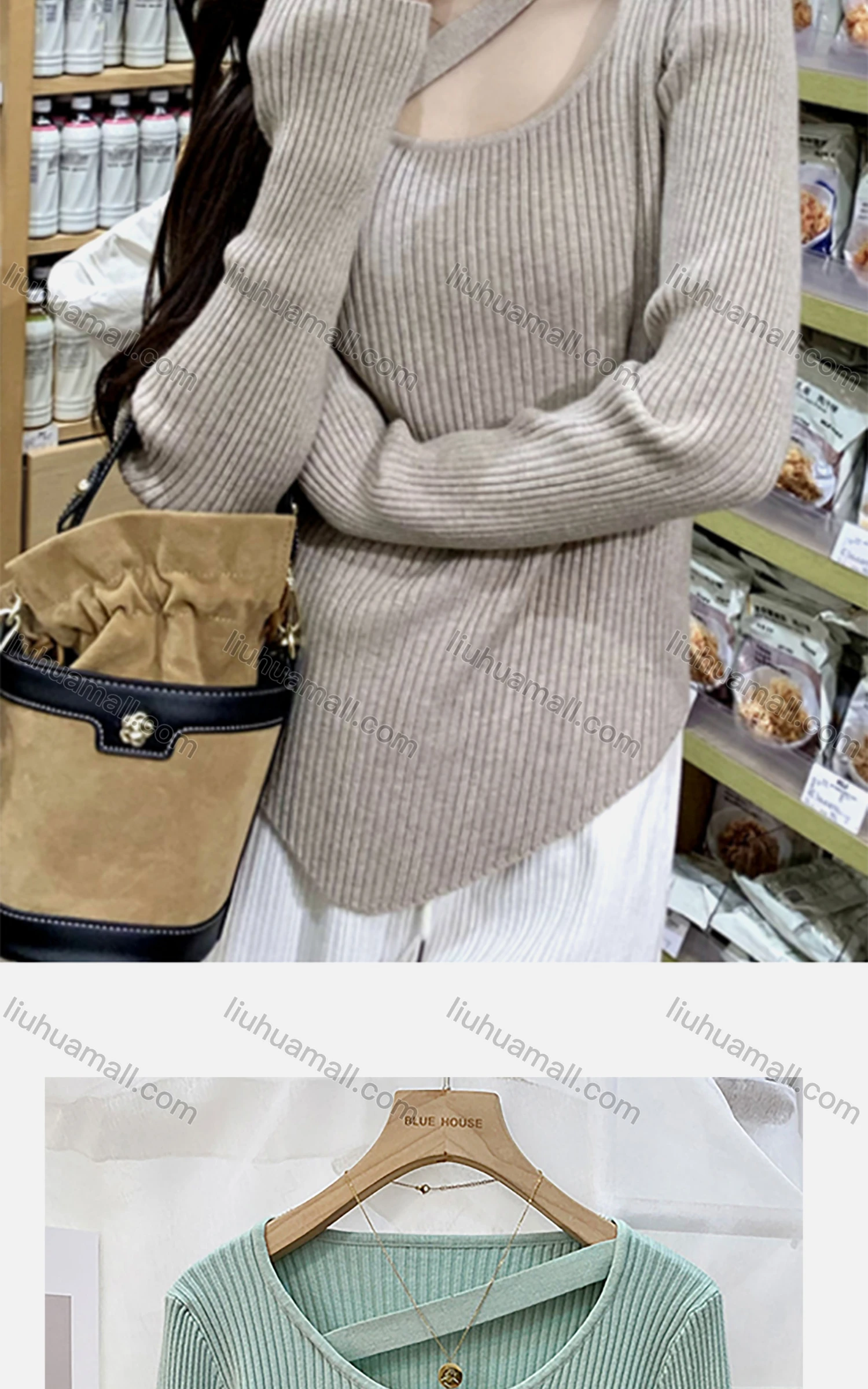 Wholesale Women's Casual Crew Neck Plain Knit Blouse 9954# - Liuhuamall