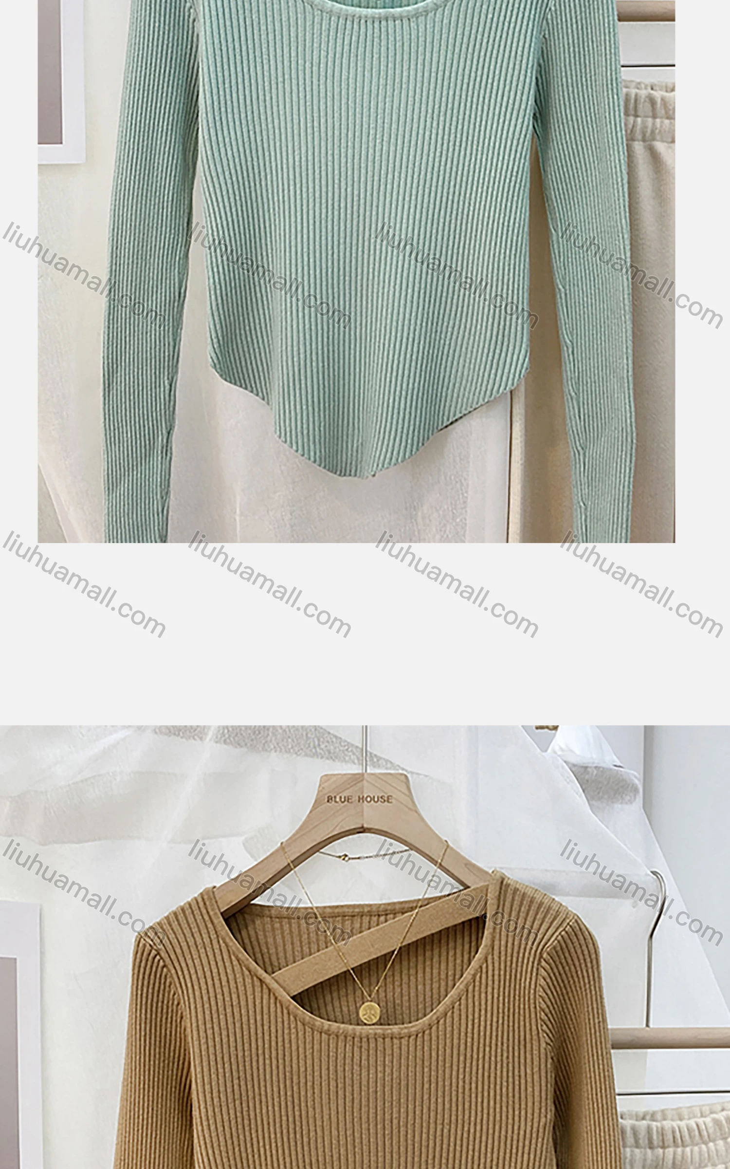 Wholesale Women's Casual Crew Neck Plain Knit Blouse 9954# - Liuhuamall