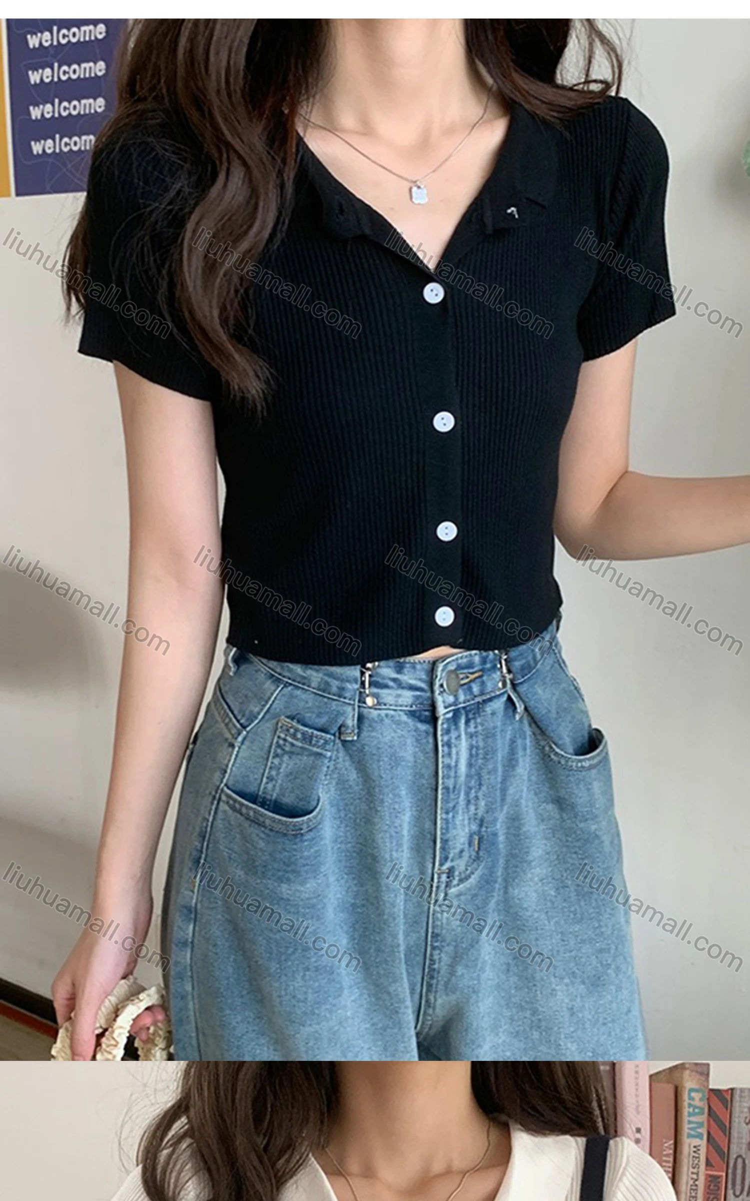 Wholesale Women's Casual Collared Plain Button Down Knit Cardigan 47048# - Liuhuamall