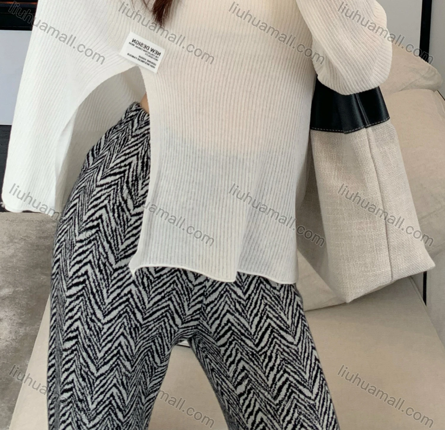 Wholesale Women's Casual Crew Neck Long Sleeve Split Side Striped Blouse M901# - Liuhuamall