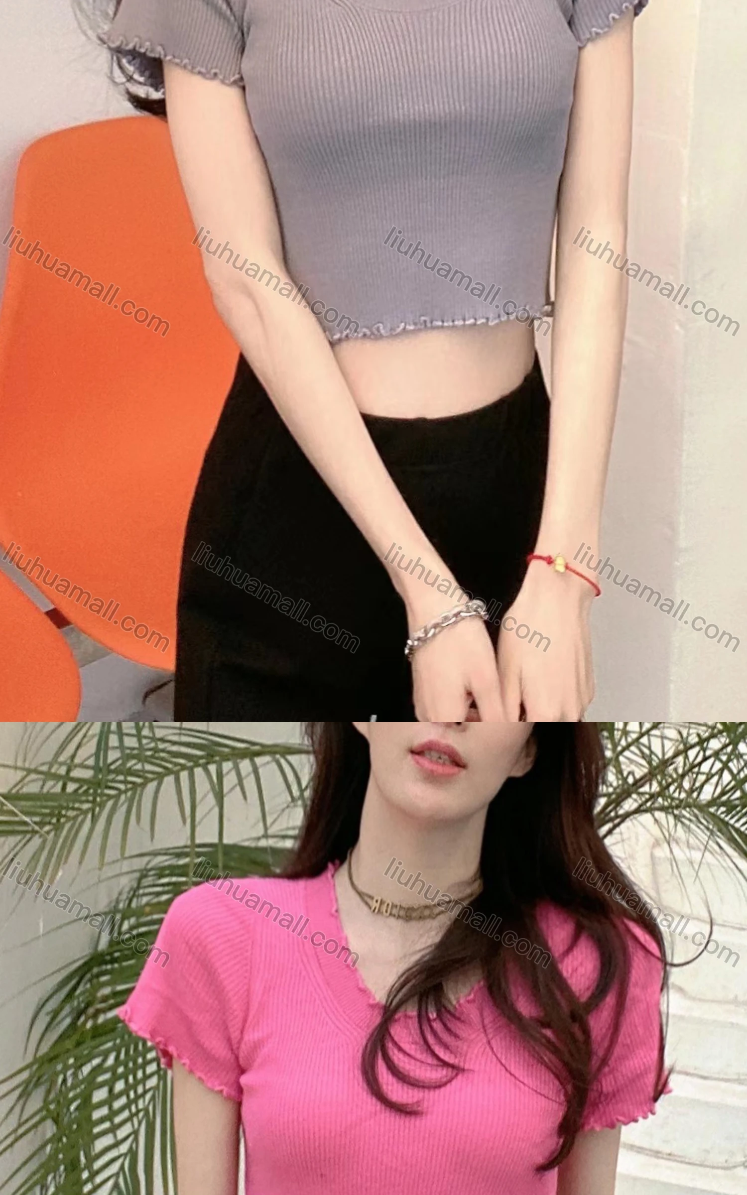 Wholesale Women's Casual Crew Neck Short Sleeve Plain Crop Blouse M912# - Liuhuamall