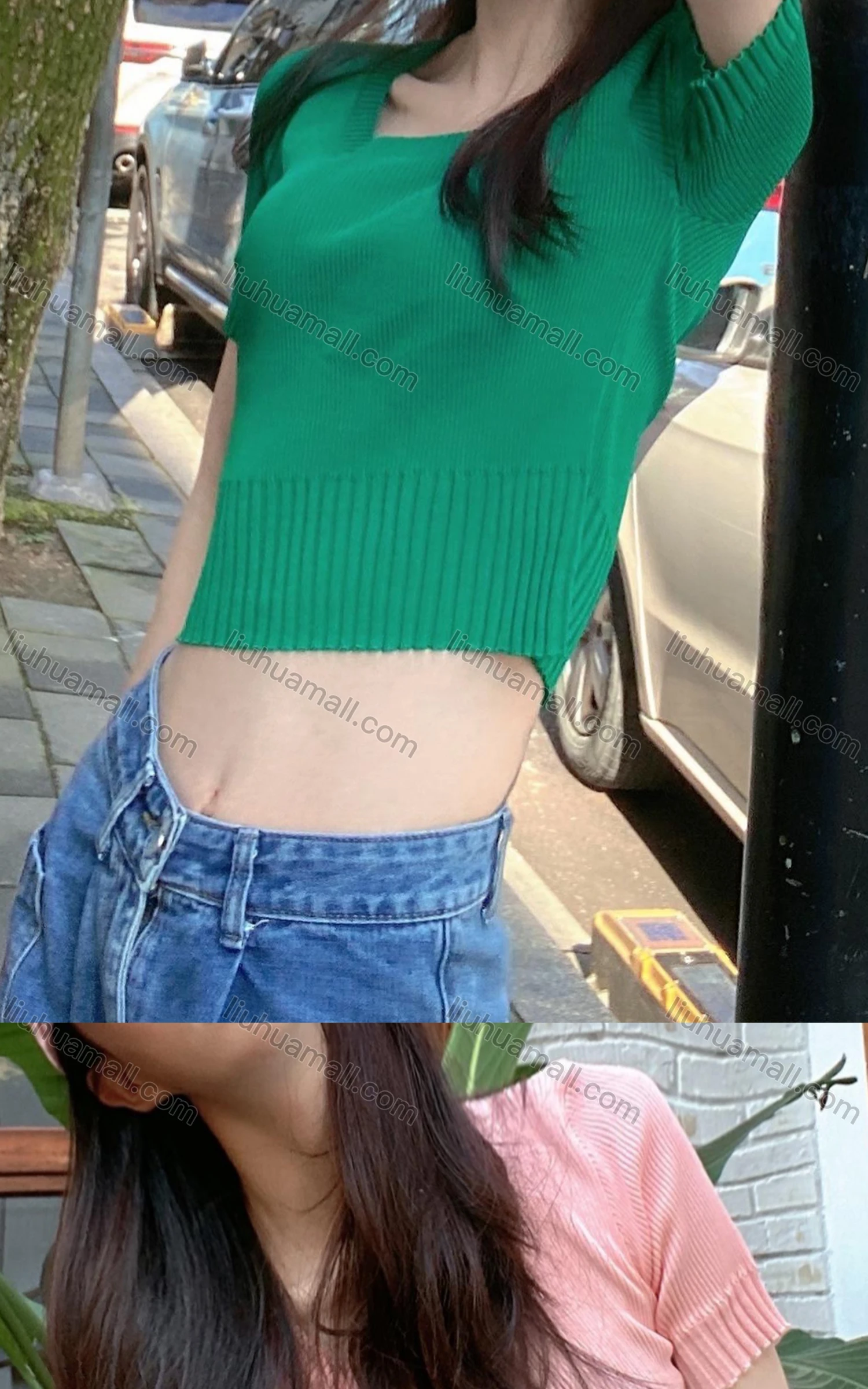 Wholesale Women's Casual Crew Neck Short Sleeve Plain Knit Crop Top M913# - Liuhuamall