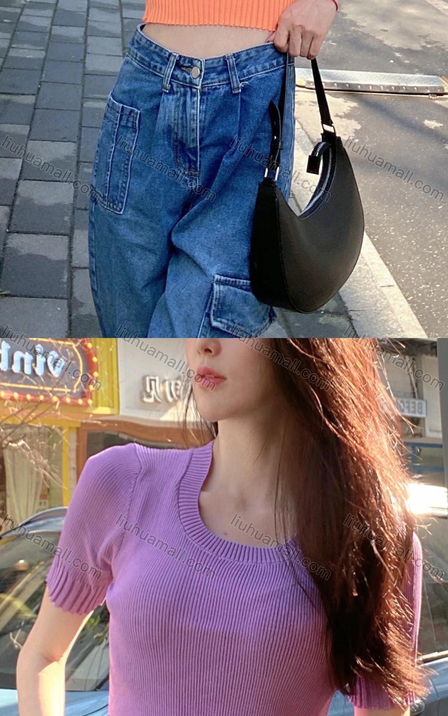 Wholesale Women's Casual Crew Neck Short Sleeve Plain Knit Crop Top M913# - Liuhuamall