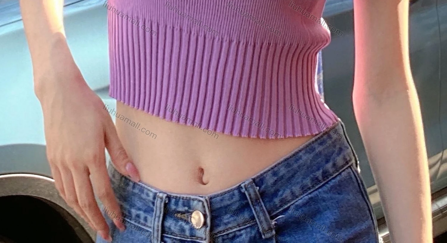 Wholesale Women's Casual Crew Neck Short Sleeve Plain Knit Crop Top M913# - Liuhuamall