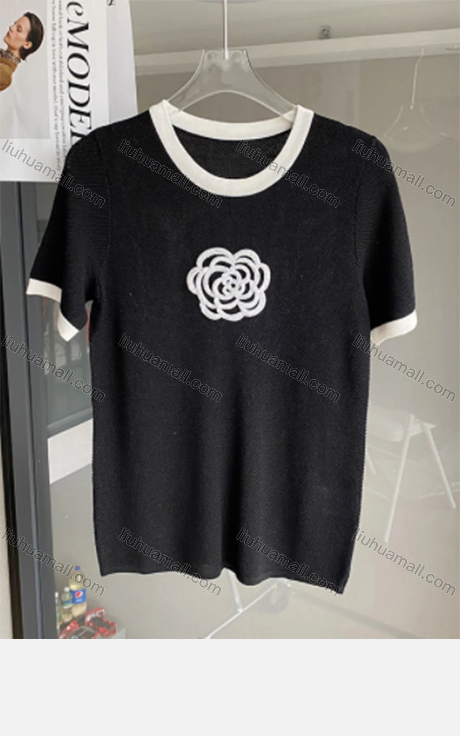 Wholesale Women's Casual Crew Neck Short Sleeve Floral Knit Top M916# - Liuhuamall
