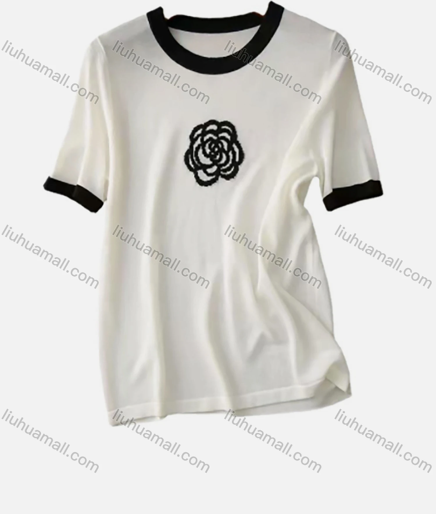 Wholesale Women's Casual Crew Neck Short Sleeve Floral Knit Top M916# - Liuhuamall