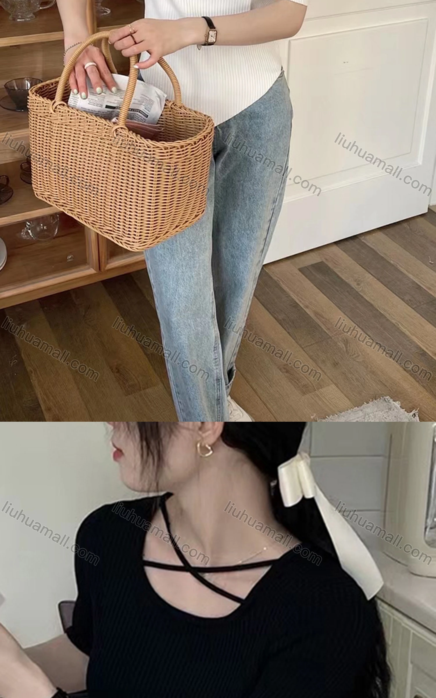 Wholesale Women's Casual Crew Neck Short Sleeve Criss Cross Knit Top M917# - Liuhuamall