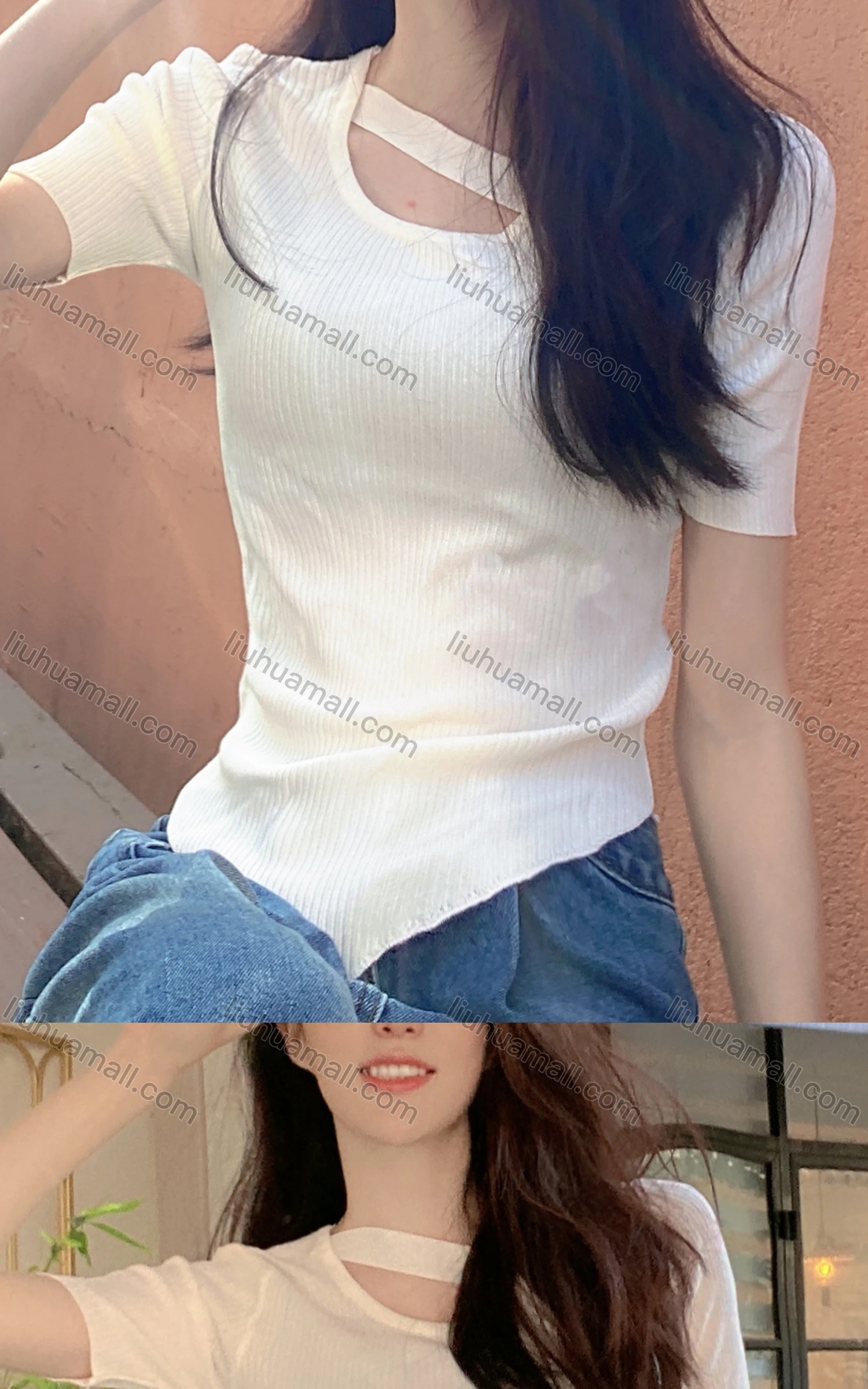 Wholesale Women's Casual Crew Neck Short Sleeve Knit Top M918# - Liuhuamall