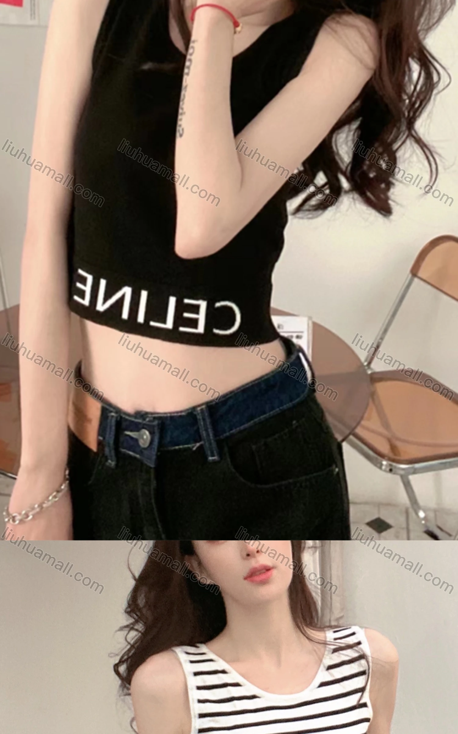 Wholesale Women's Casual Crew Neck Striped Crop Tank Top M922# - Liuhuamall
