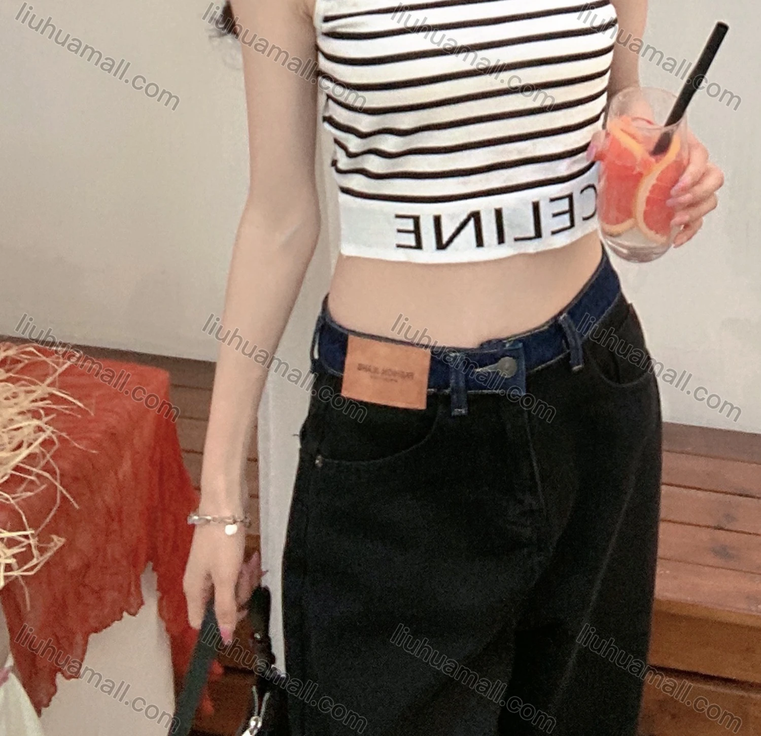 Wholesale Women's Casual Crew Neck Striped Crop Tank Top M922# - Liuhuamall