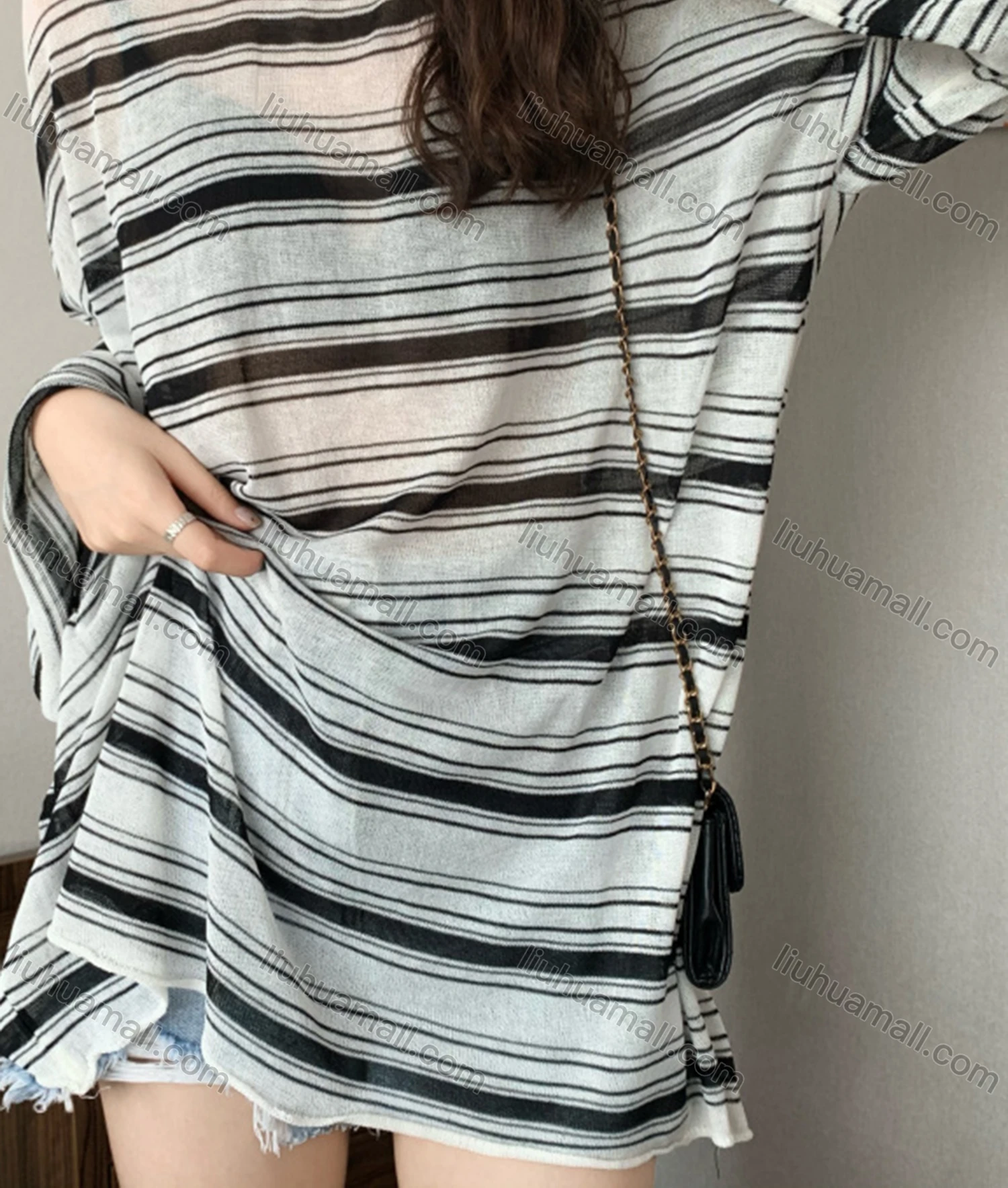 Wholesale Women's Casual Crew Neck Long Sleeve Striped T-shirt M923# - Liuhuamall