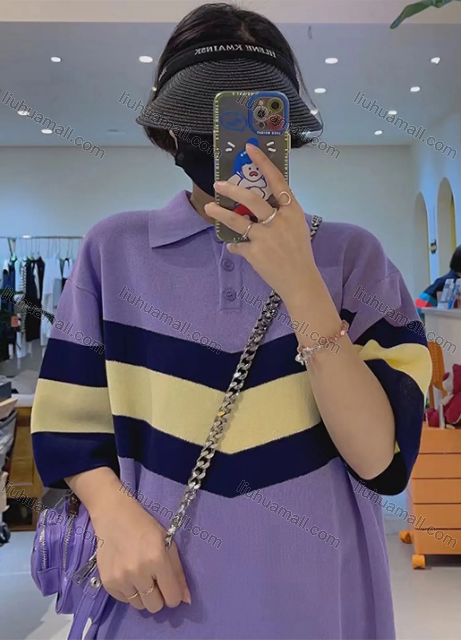 Wholesale Women's Casual Collared Striped Half Sleeve Polo Shirt Dress M933# - Liuhuamall