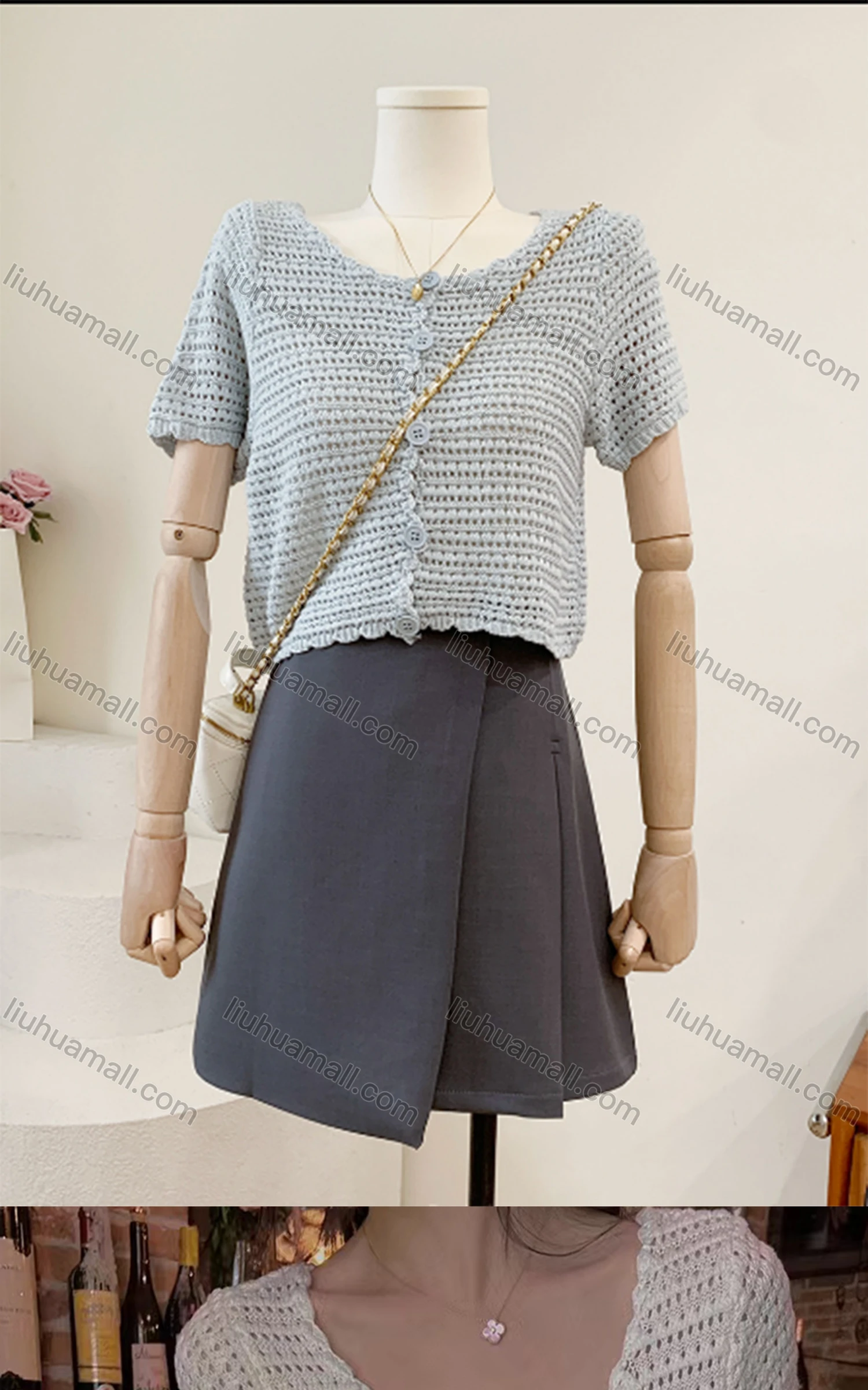 Wholesale Women's Casual Crew Neck Short Sleeve Plain Knit Crop Cardigan M940# - Liuhuamall