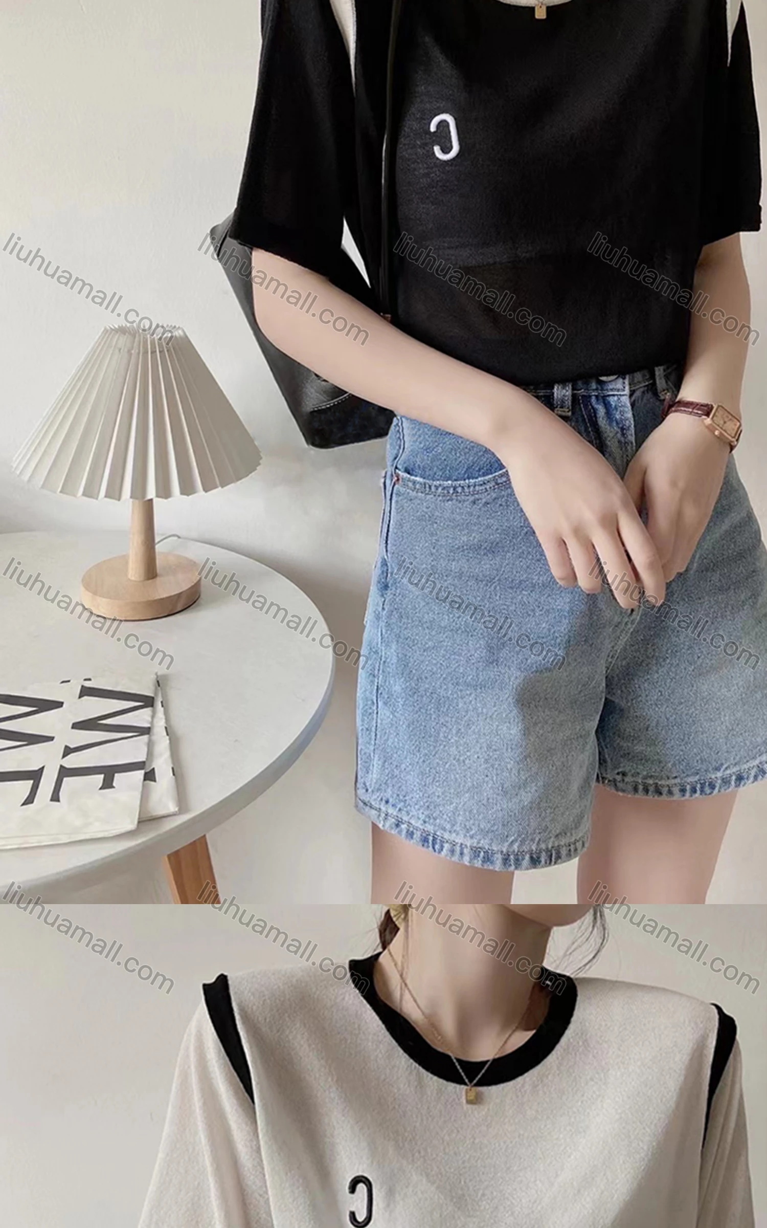 Wholesale Women's Casual Crew Neck Short Sleeve Striped T-shirt M946# - Liuhuamall