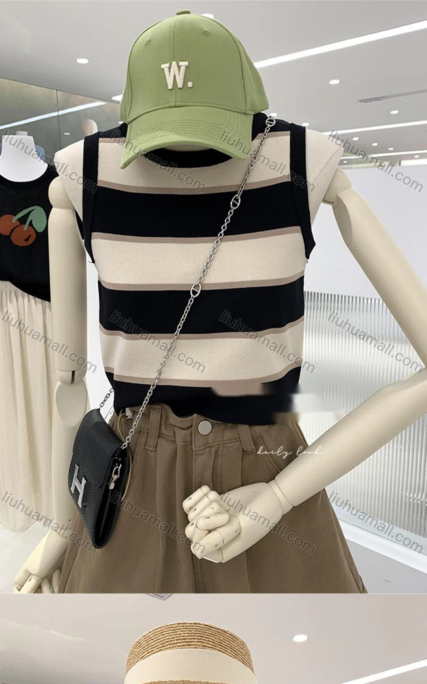 Wholesale Women's Casual Crew Neck Striped Knit Tank Top M949# - Liuhuamall