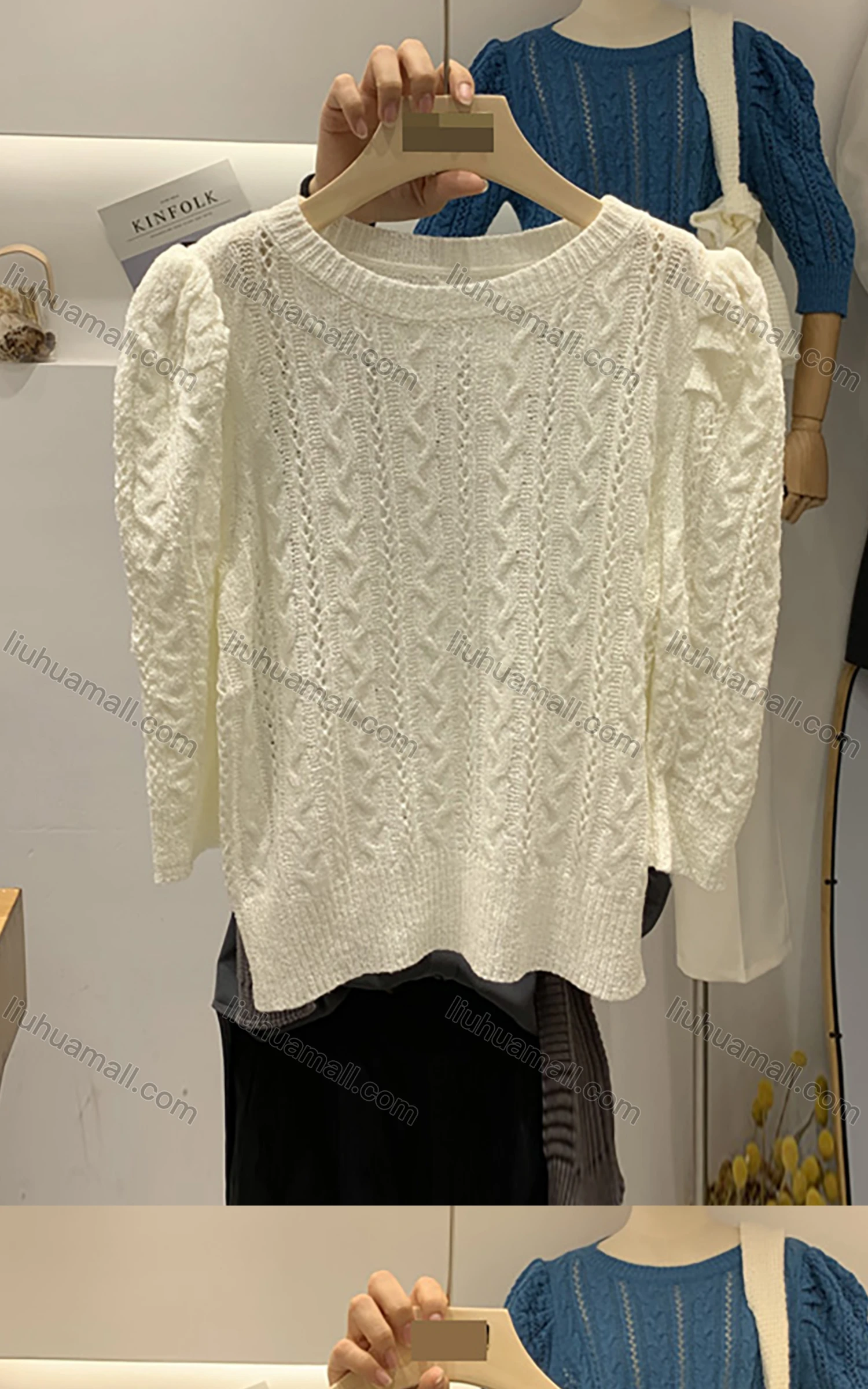 Wholesale Women's Casual Crew Neck Long Sleeve Cable Knit Sweater M950# - Liuhuamall