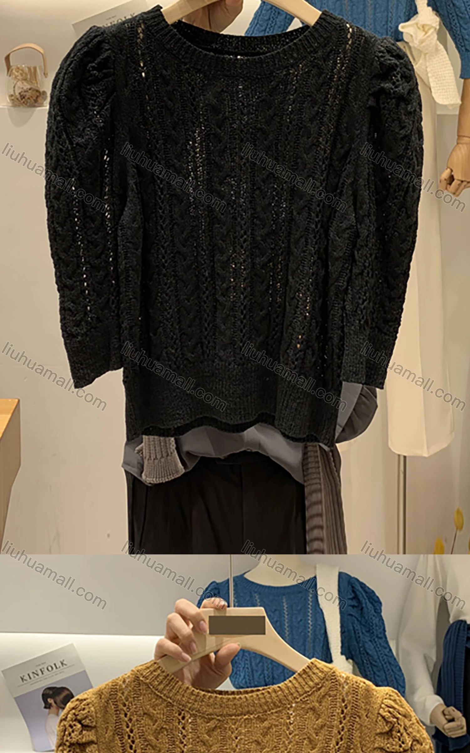 Wholesale Women's Casual Crew Neck Long Sleeve Cable Knit Sweater M950# - Liuhuamall