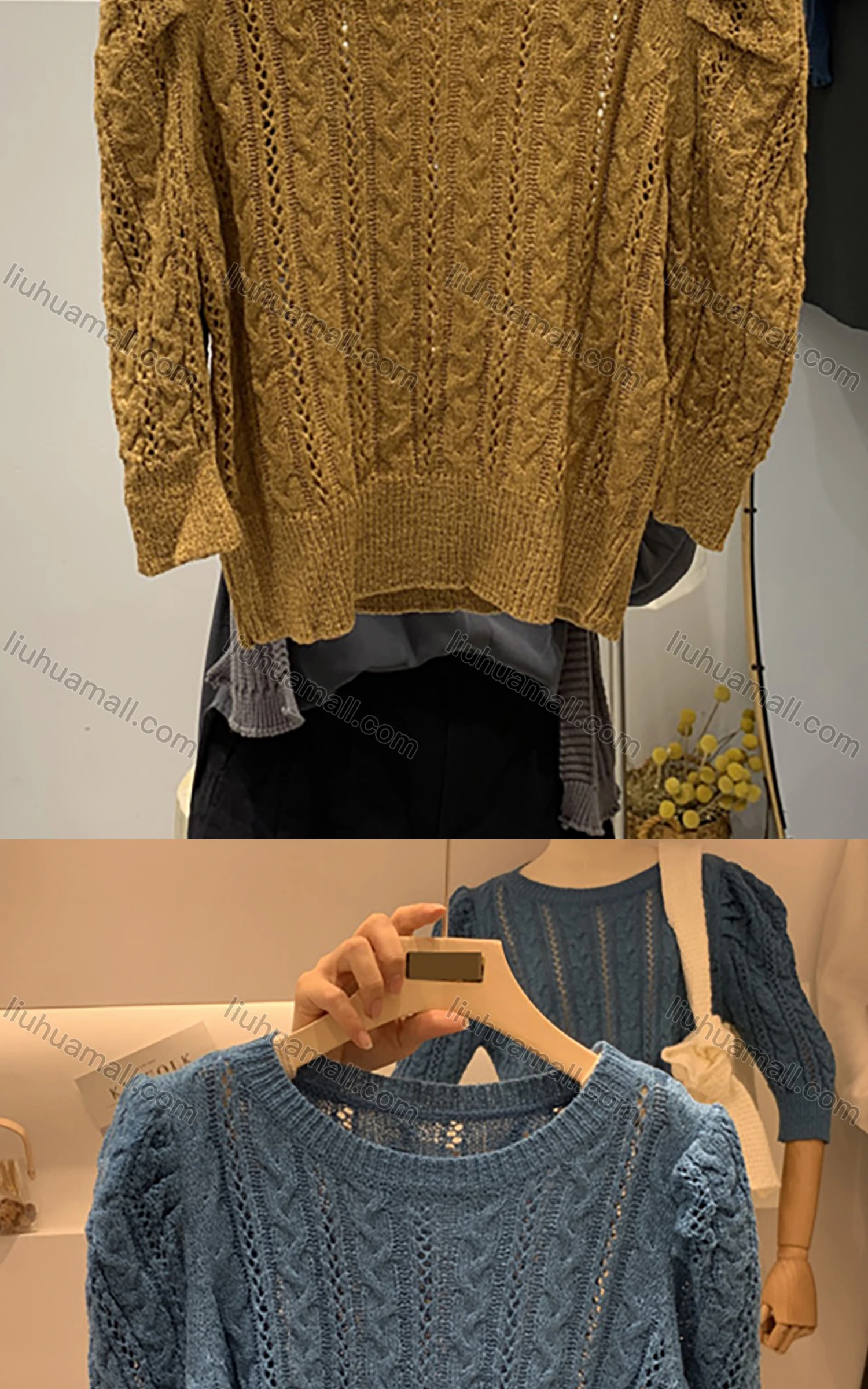 Wholesale Women's Casual Crew Neck Long Sleeve Cable Knit Sweater M950# - Liuhuamall