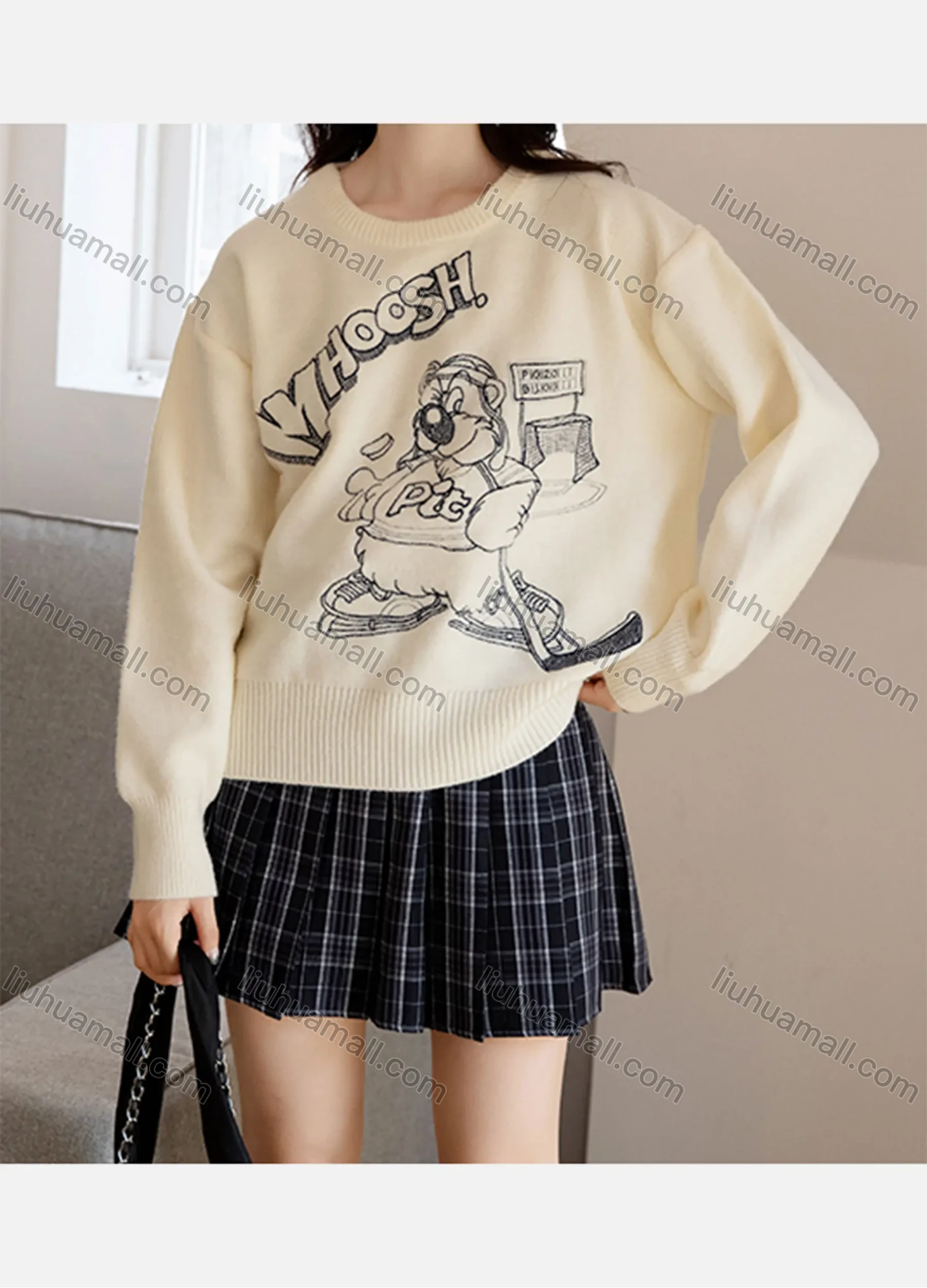 Wholesale Women's Casual Crew Neck Long Sleeve Cartoon Knit Top M955# - Liuhuamall