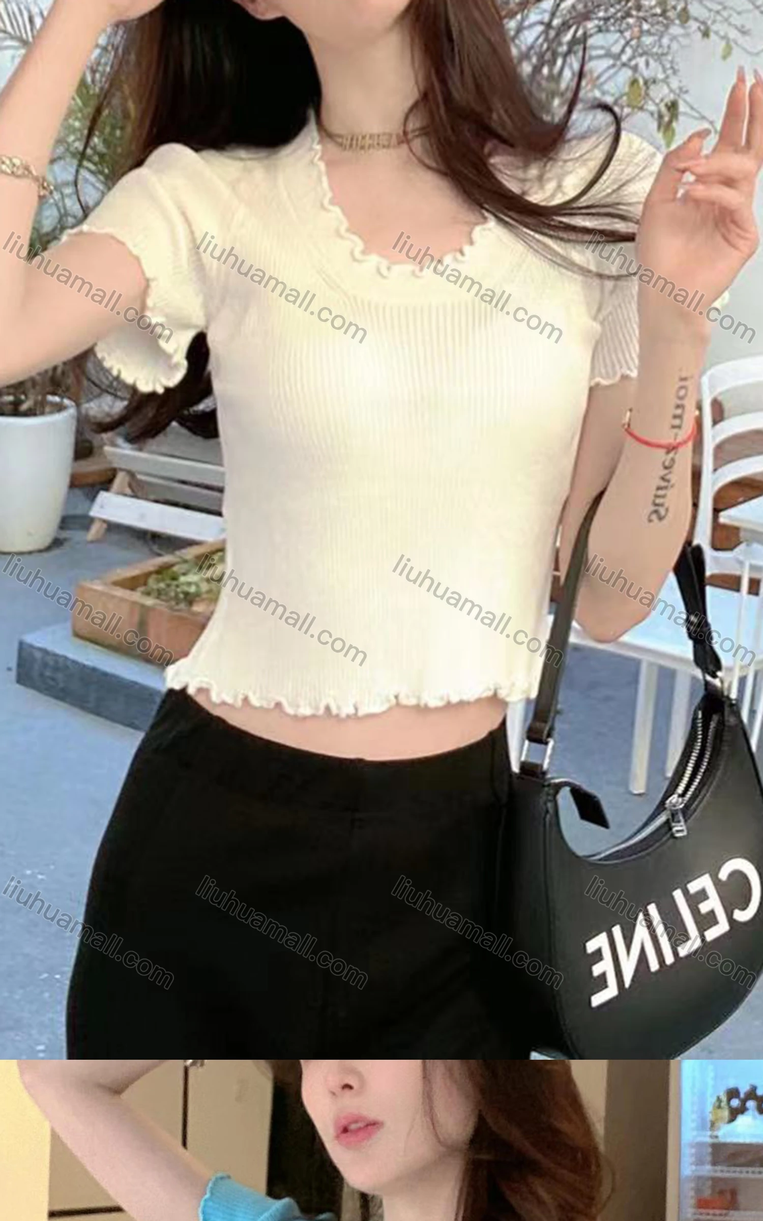 Wholesale Women's Casual Plain Crew Neck Short Sleeve Crop Knit Top 912# - Liuhuamall