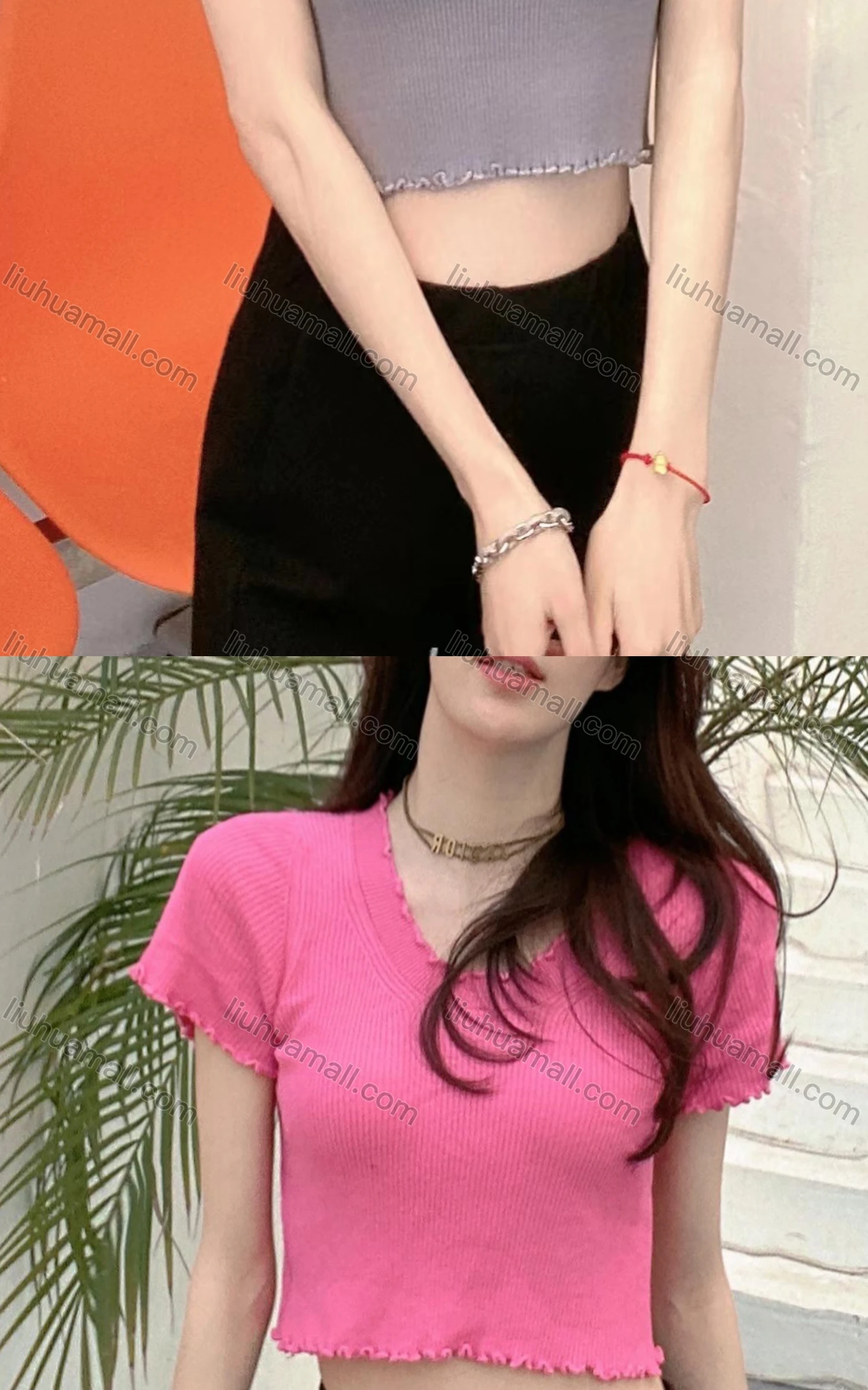 Wholesale Women's Casual Plain Crew Neck Short Sleeve Crop Knit Top 912# - Liuhuamall