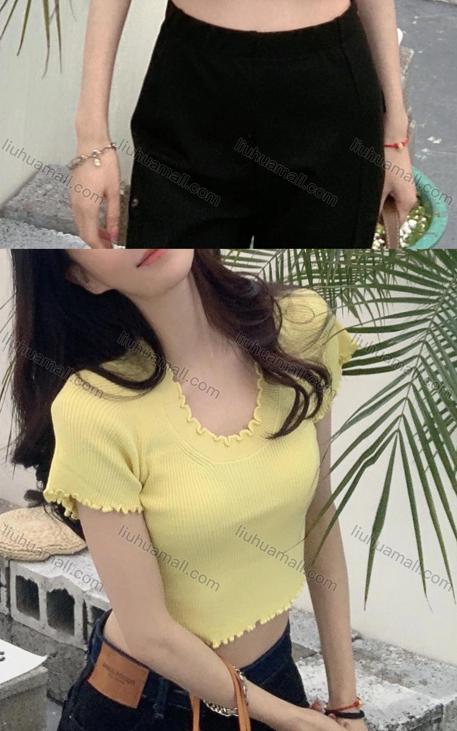 Wholesale Women's Casual Plain Crew Neck Short Sleeve Crop Knit Top 912# - Liuhuamall