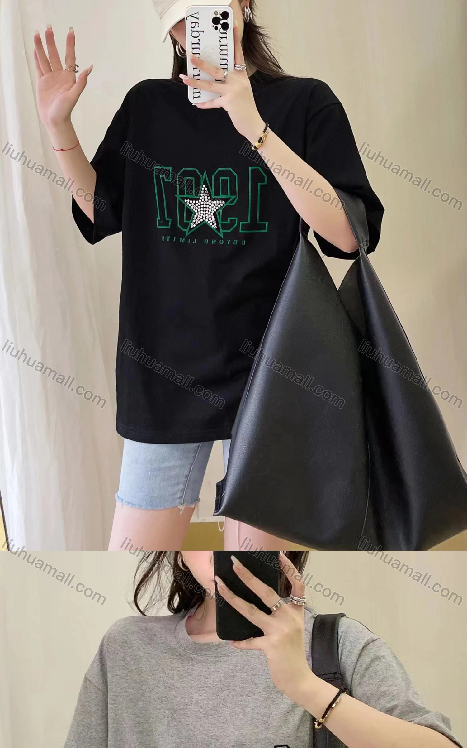 Wholesale Women's Casual Crew Neck Rhinestone Half Sleeve T-shirt Y112# - Liuhuamall