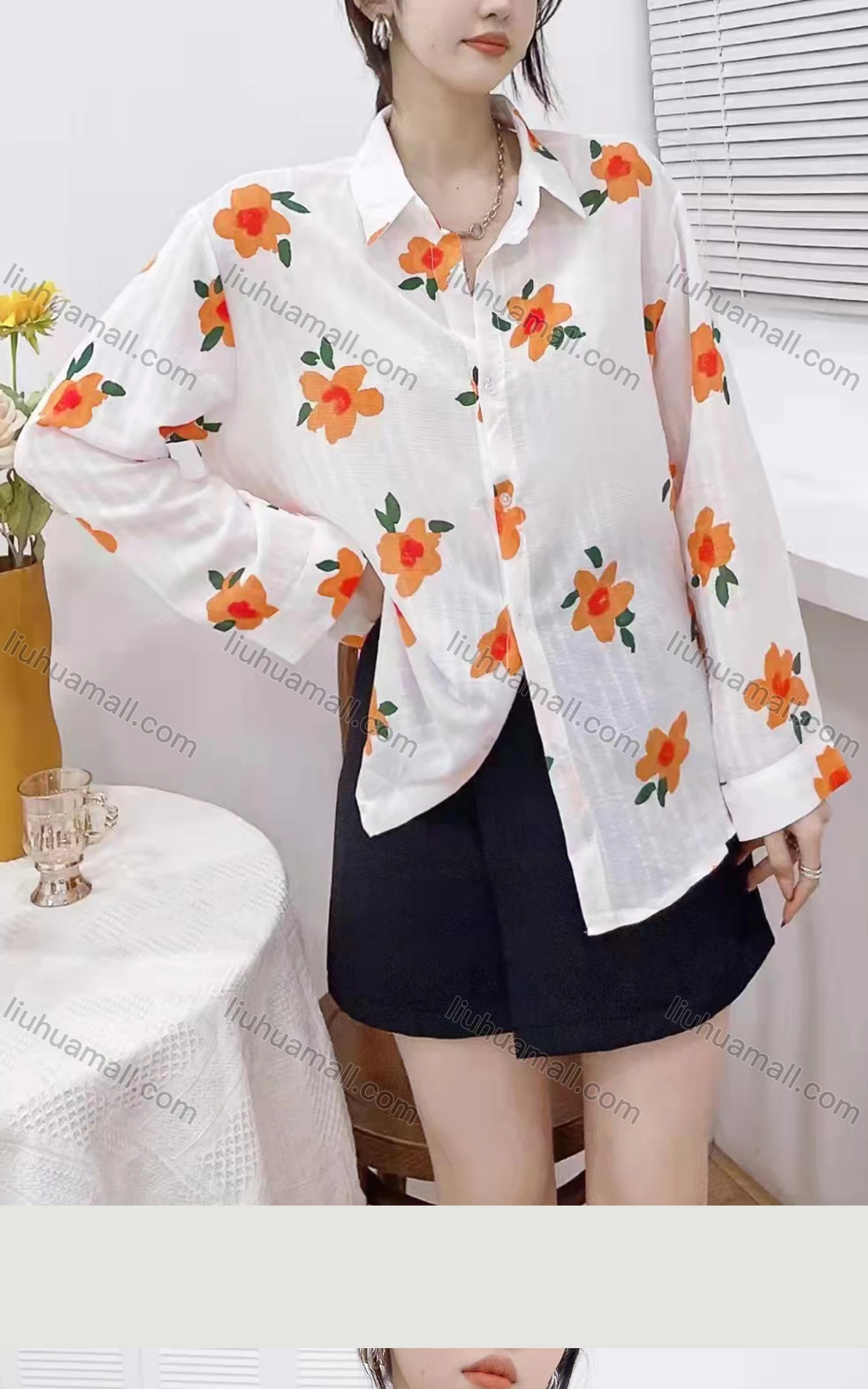 Wholesale Women's Casual Collared Long Sleeve Button Down Floral Shirt Y305# - Liuhuamall
