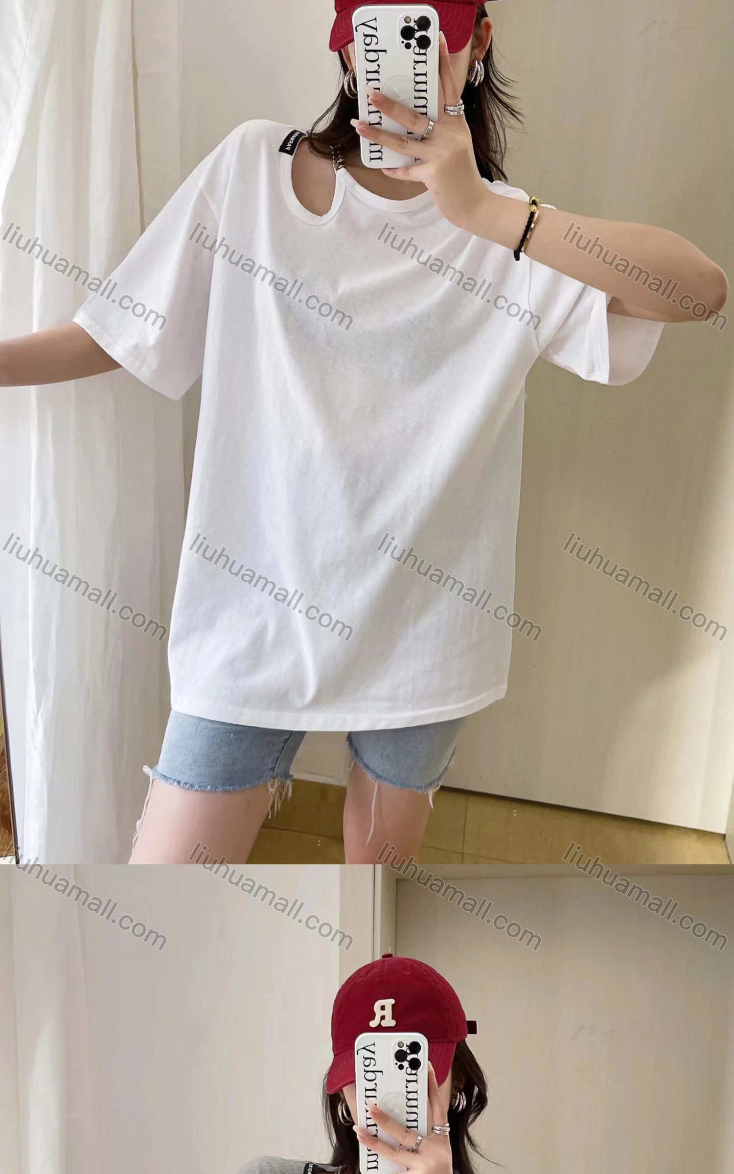 Wholesale Women's Casual Crew Neck Cut Out Half Sleeve T-shirt Y311# - Liuhuamall